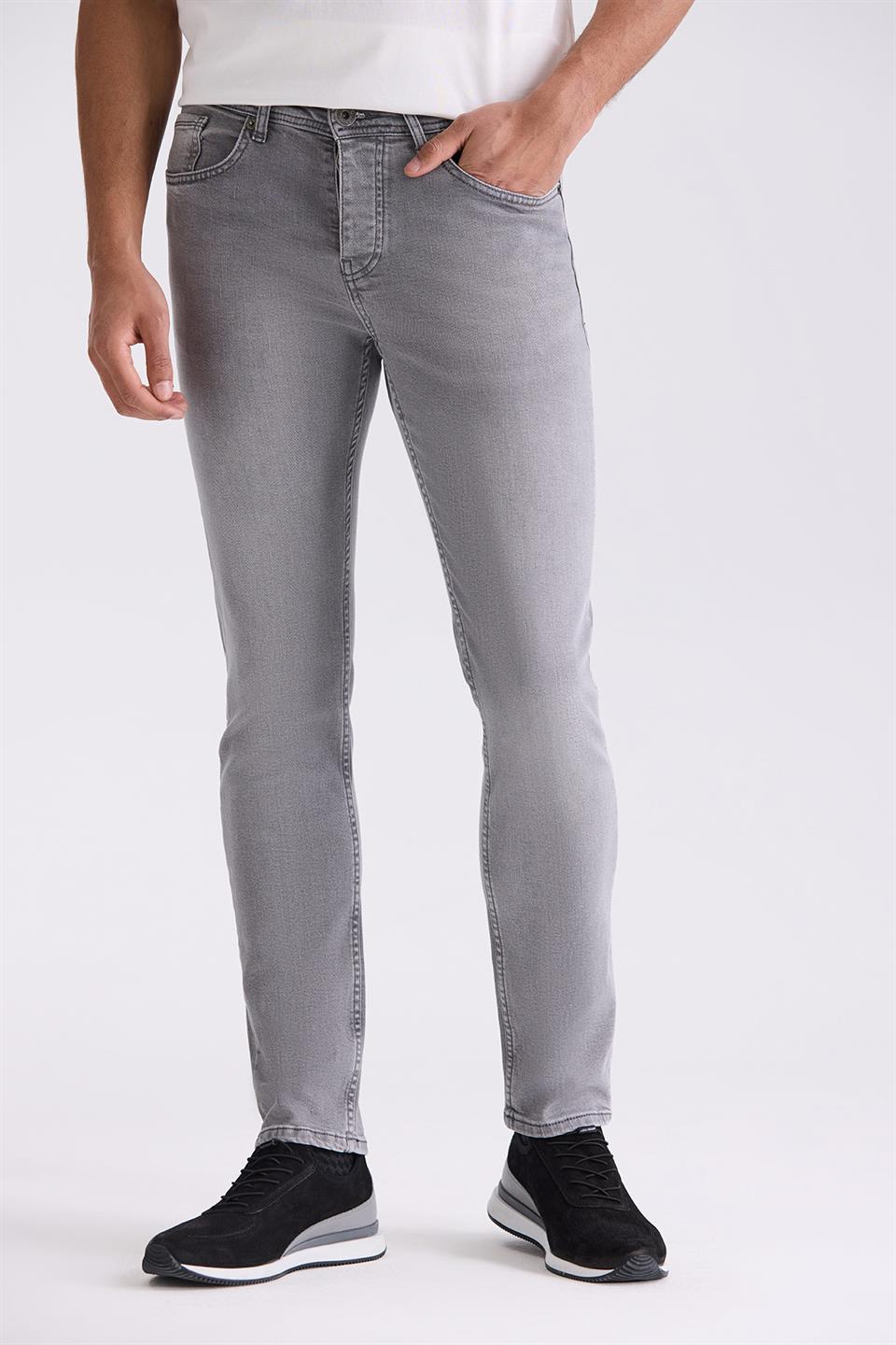 Grey Slim Fit Lycra Cotton Jeans And Coat Trousers