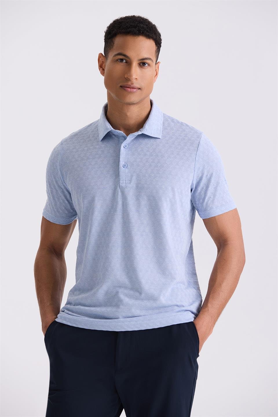 Blue Slim Fit Polo Collar T Shirt.
