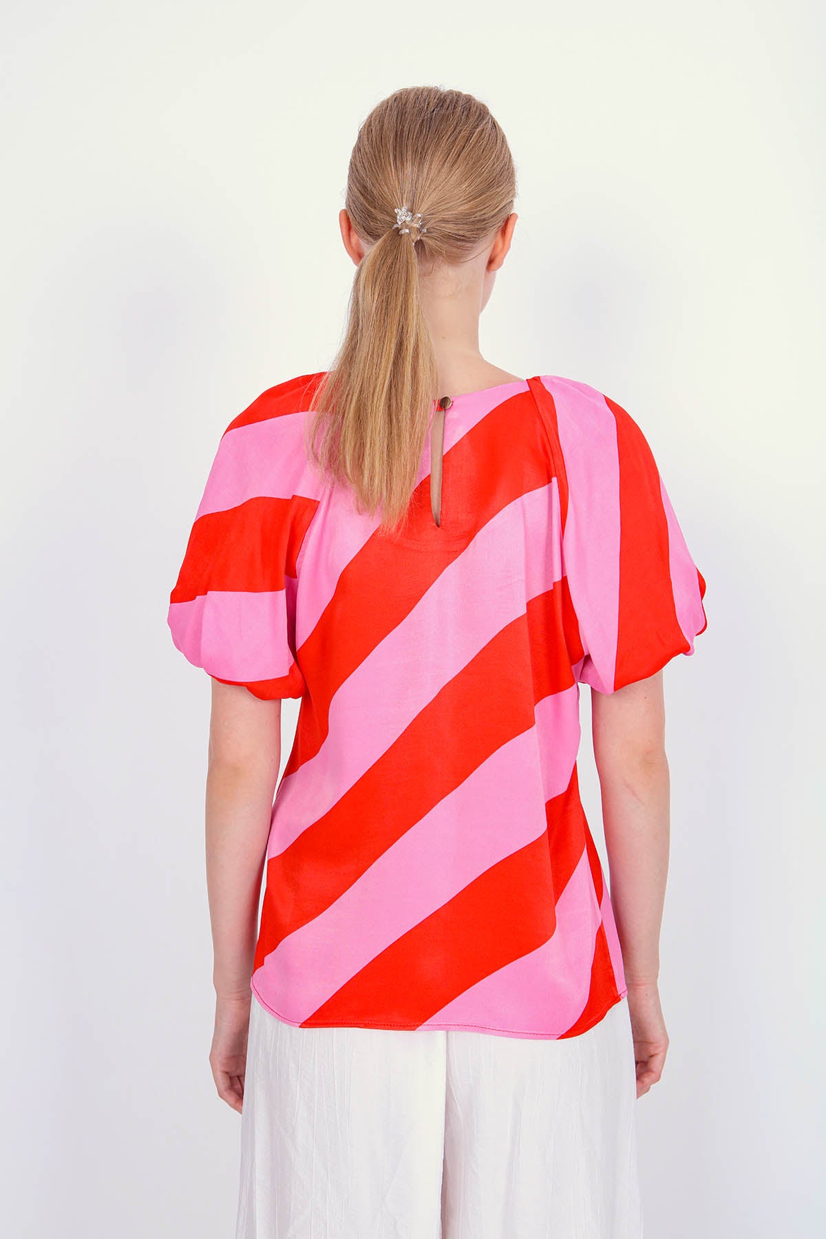 THICK DIAGONAL LINE PATTERNED LOOSE SLEEVE BLOUSE