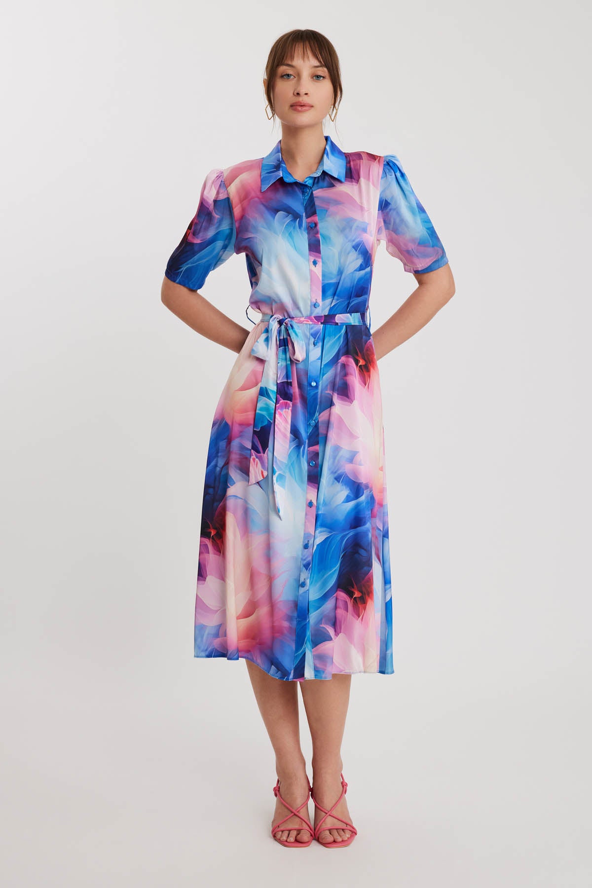 ABSTRACT PATTERNED BUTTON BELT DRESS