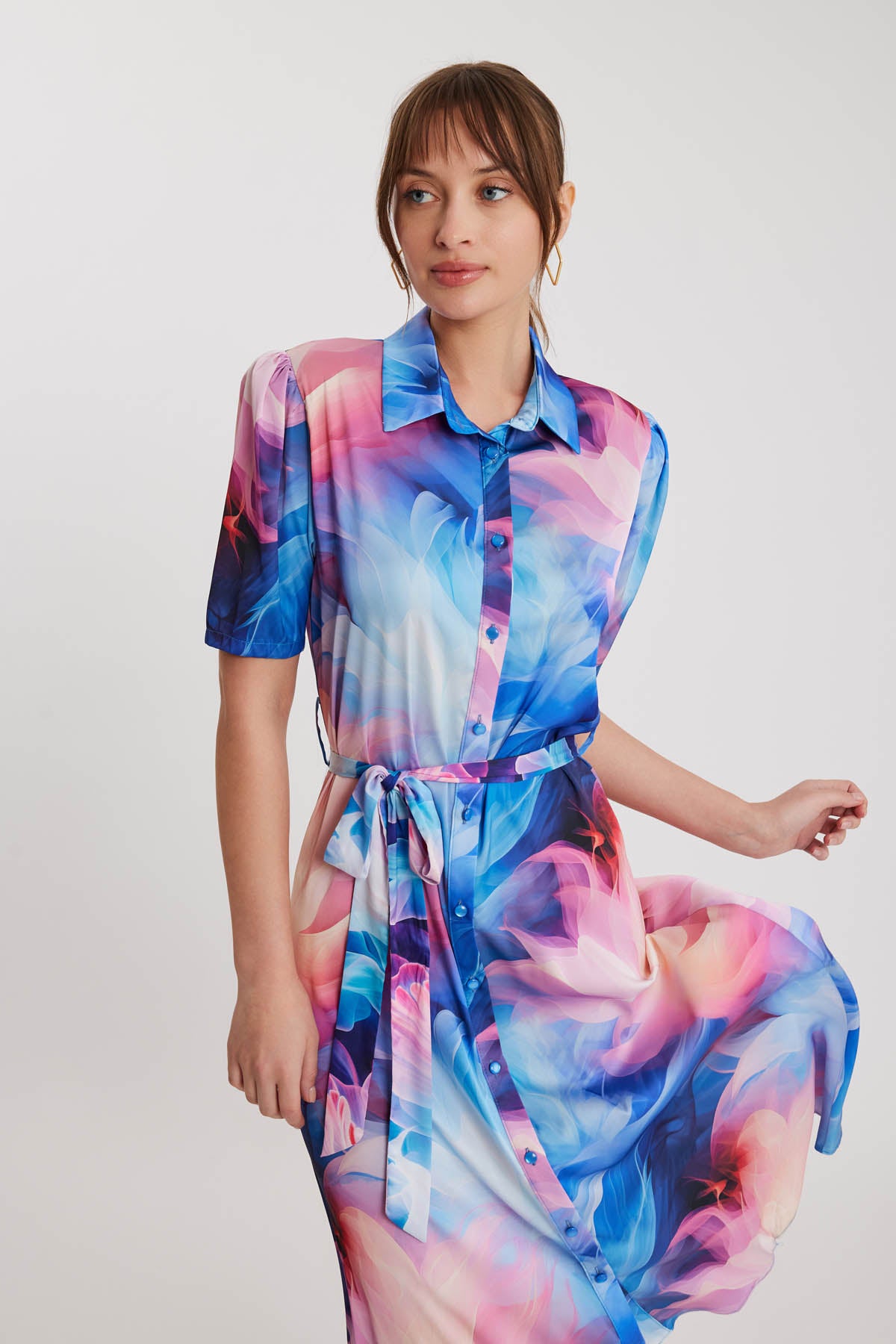 ABSTRACT PATTERNED BUTTON BELT DRESS