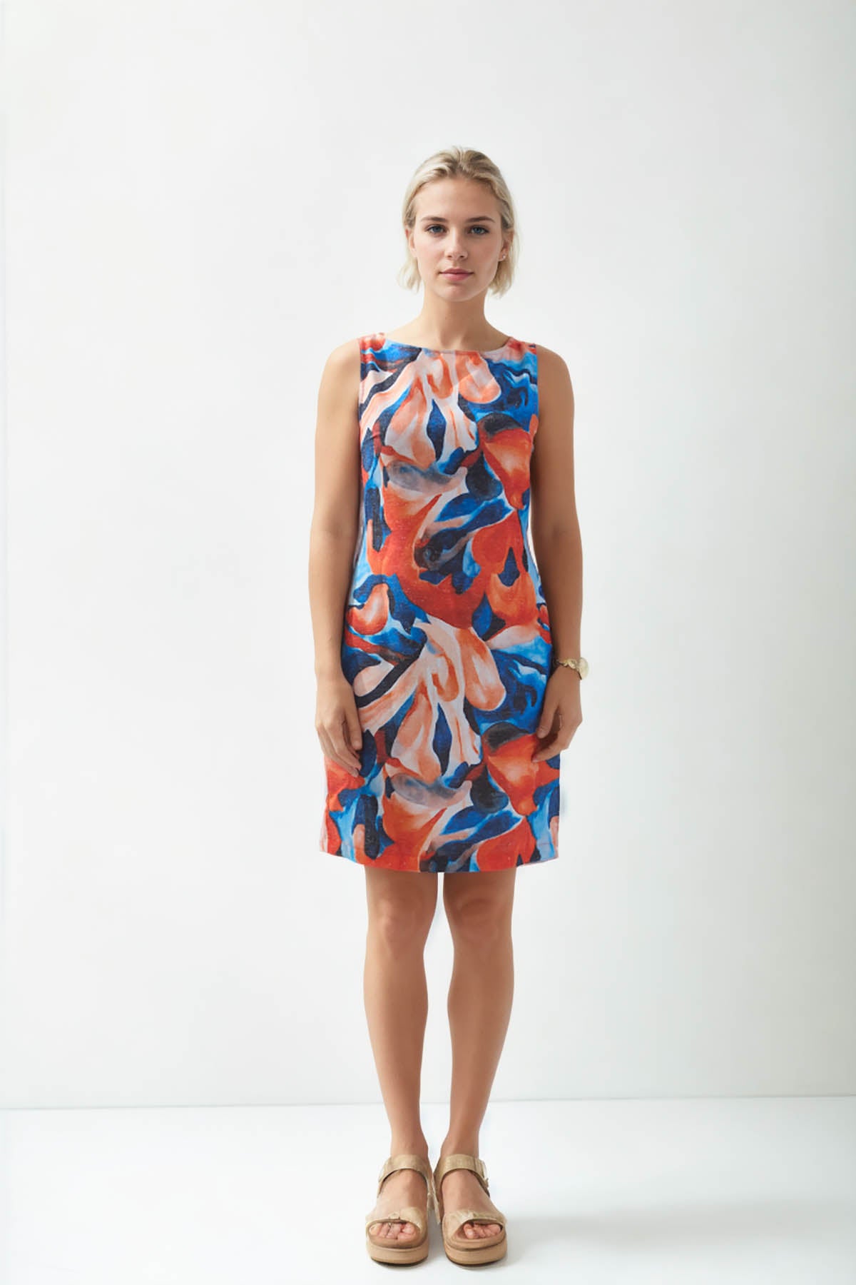 ABSTRACT PATTERNED LINEN DRESS