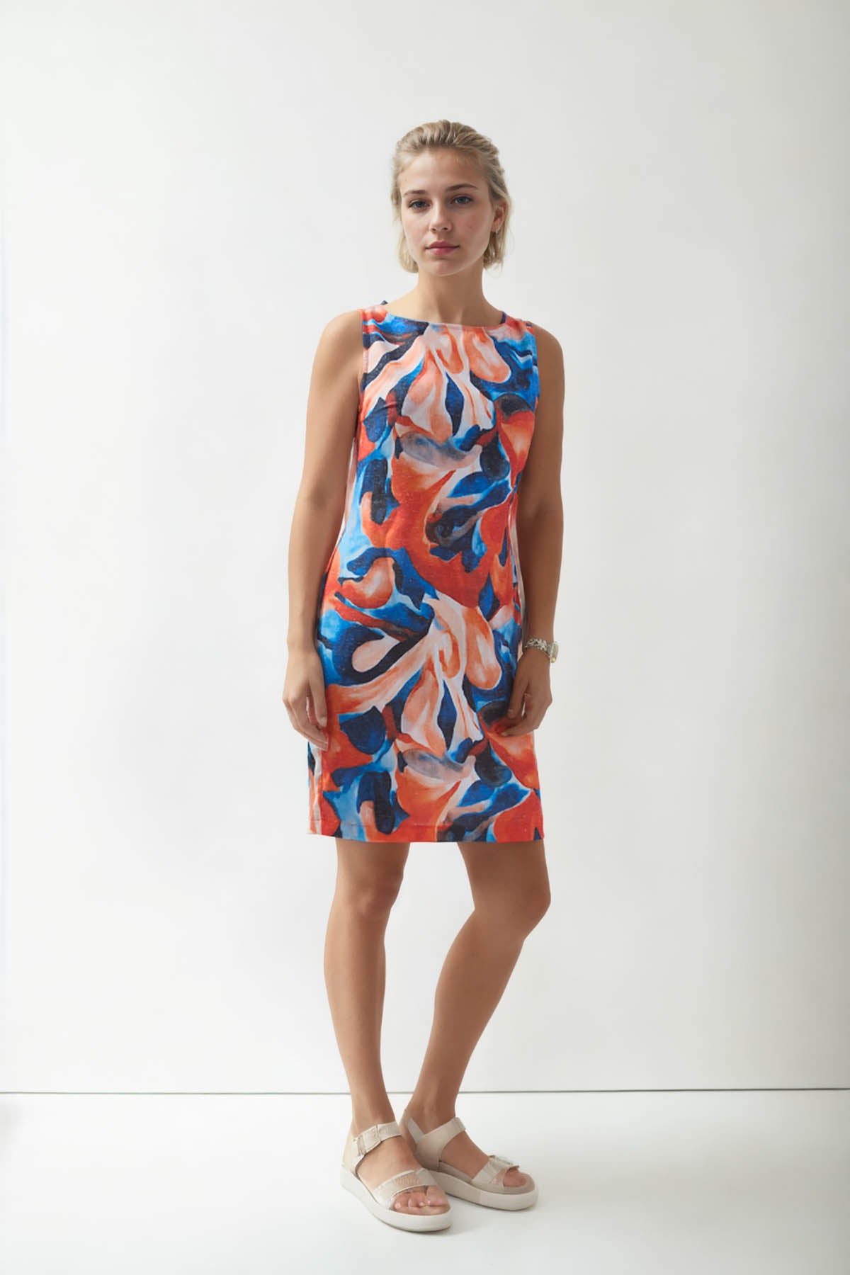 ABSTRACT PATTERNED LINEN DRESS