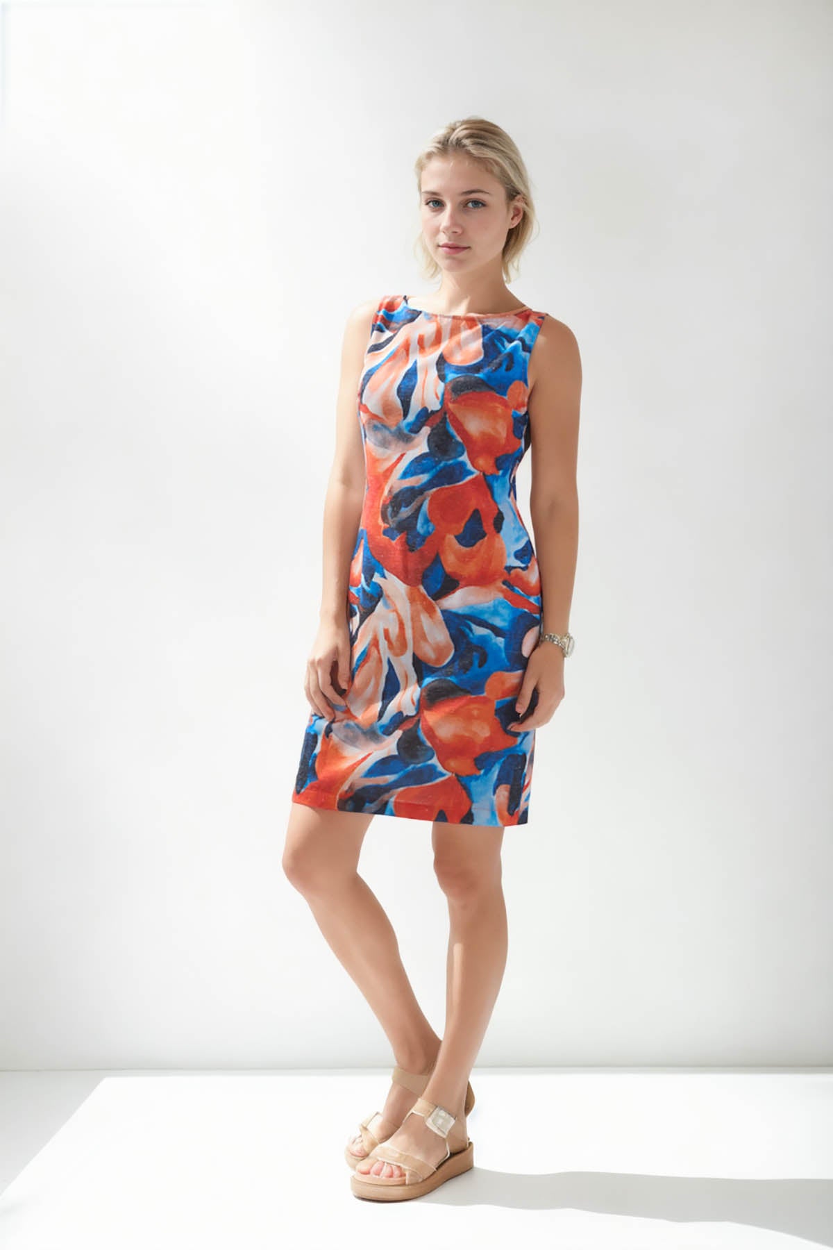 ABSTRACT PATTERNED LINEN DRESS
