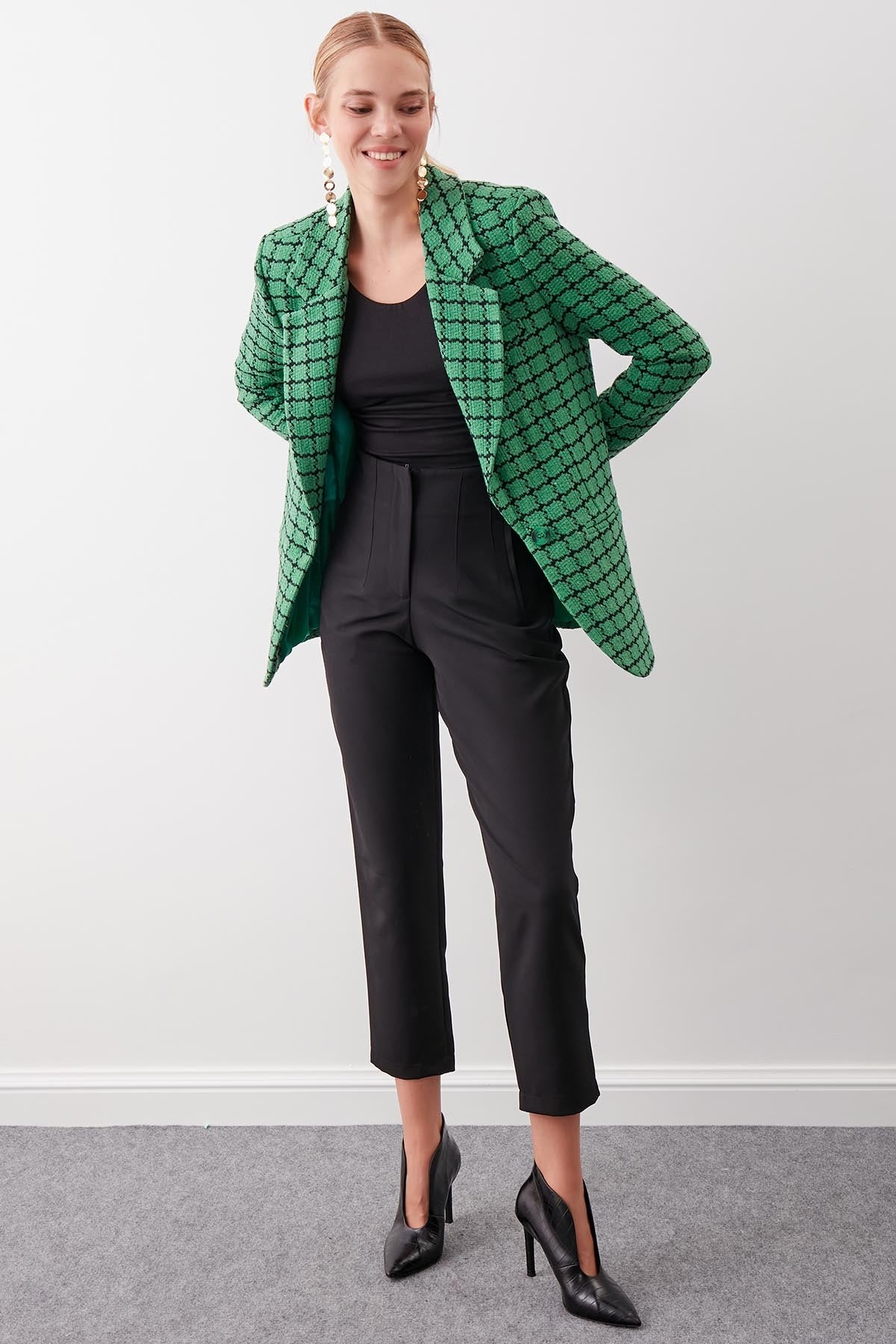 CLASSIC PATTERNED SINGLE BUTTON JACKET