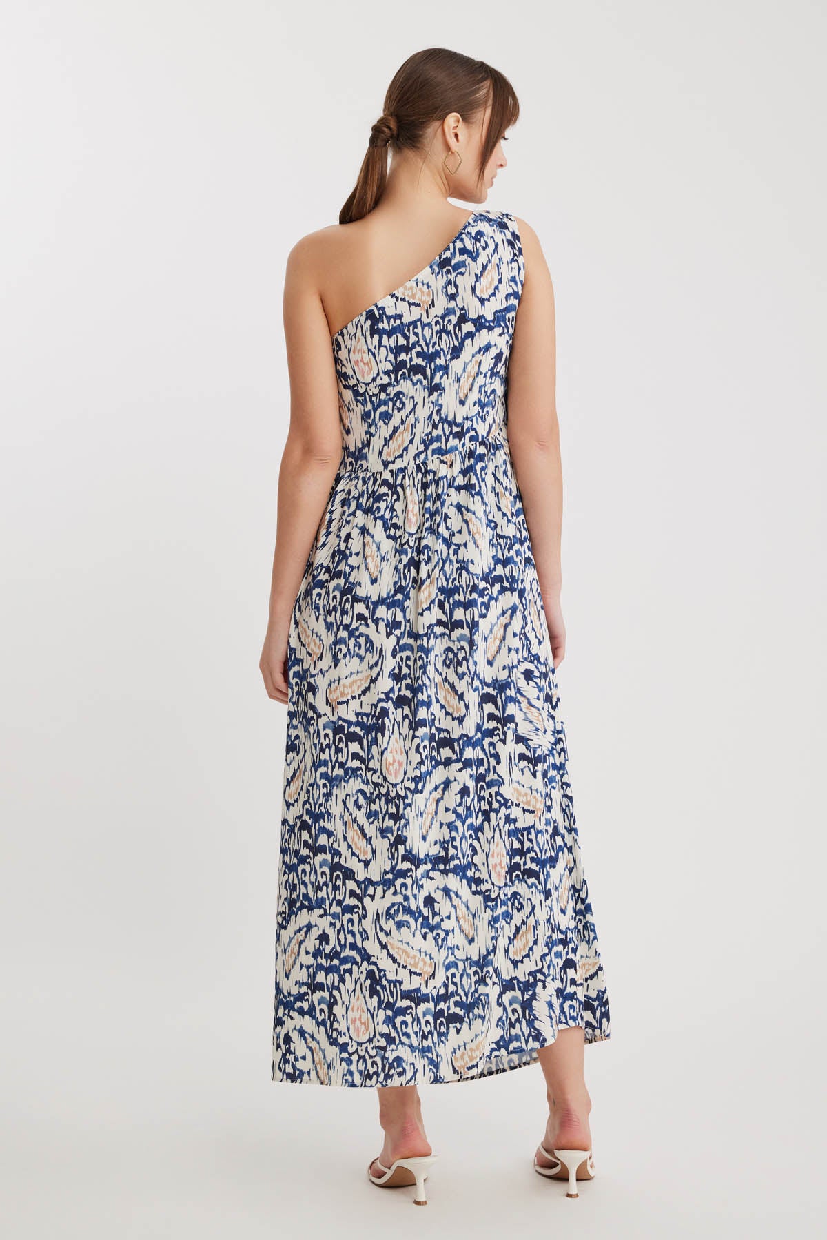 ELEGANT PATTERNED ONE-SHOULDER LONG DRESS
