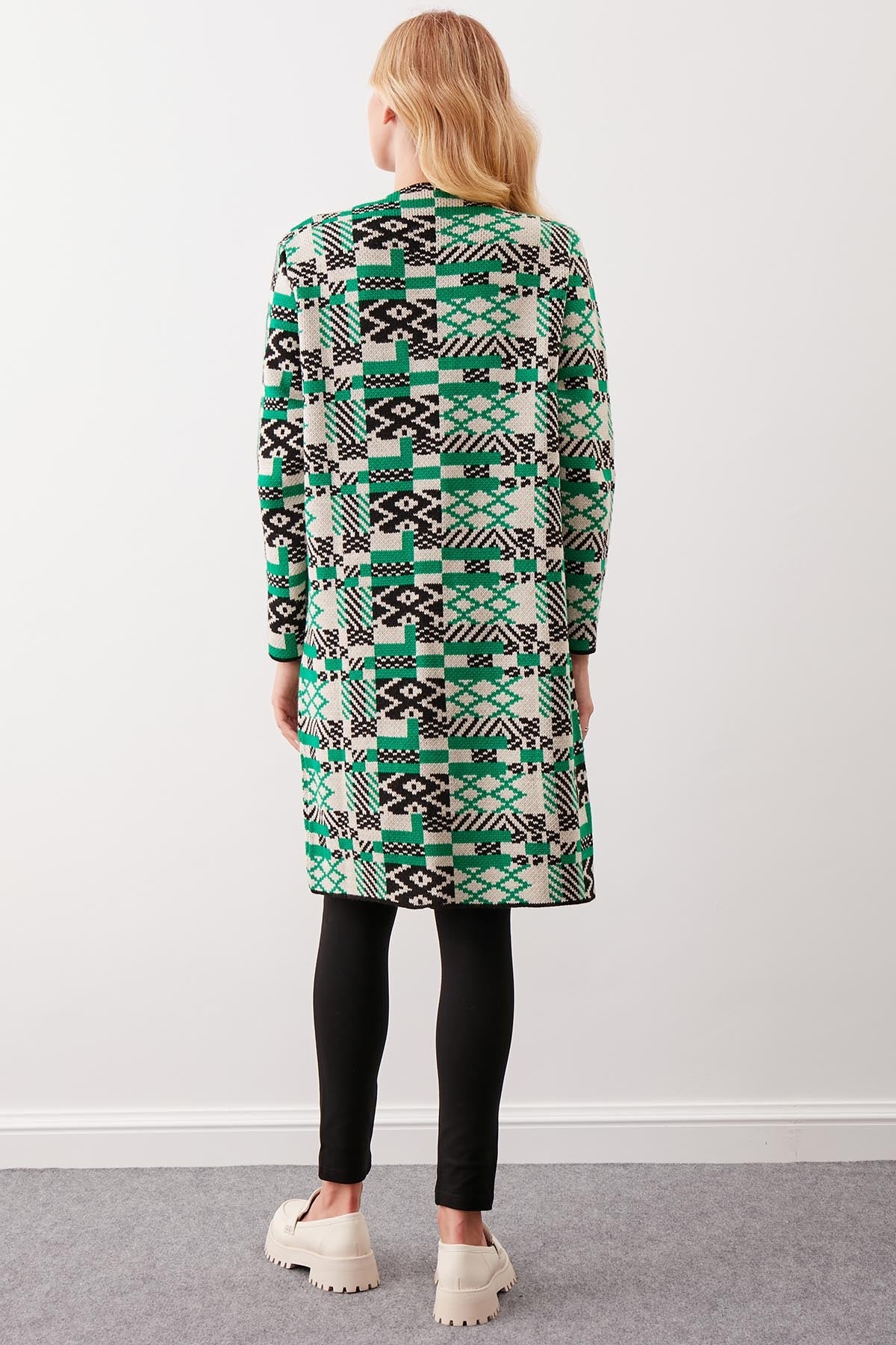 LONG KNITTED CARDIGAN WITH ABSTRACT PATTERN
