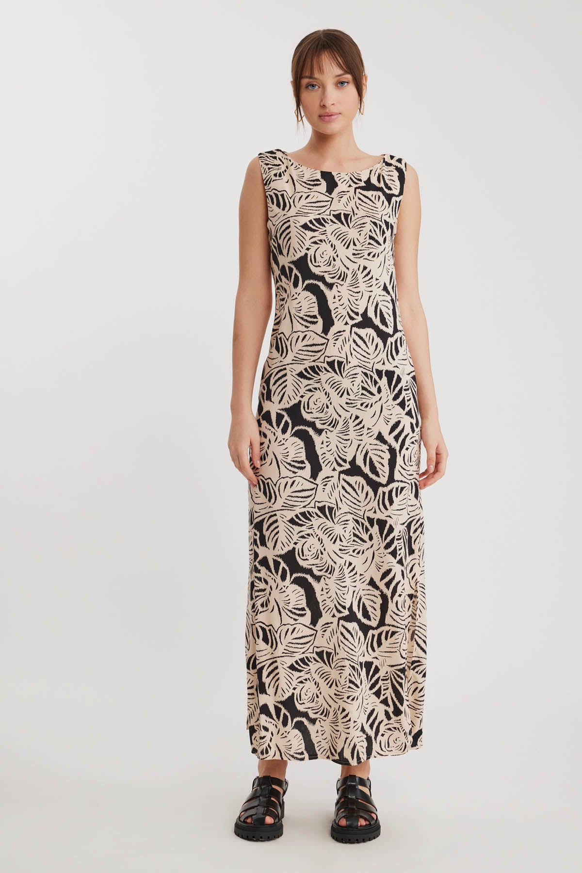 CLASSIC PATTERNED SIDE LONG DRESS WITH SPLIT
