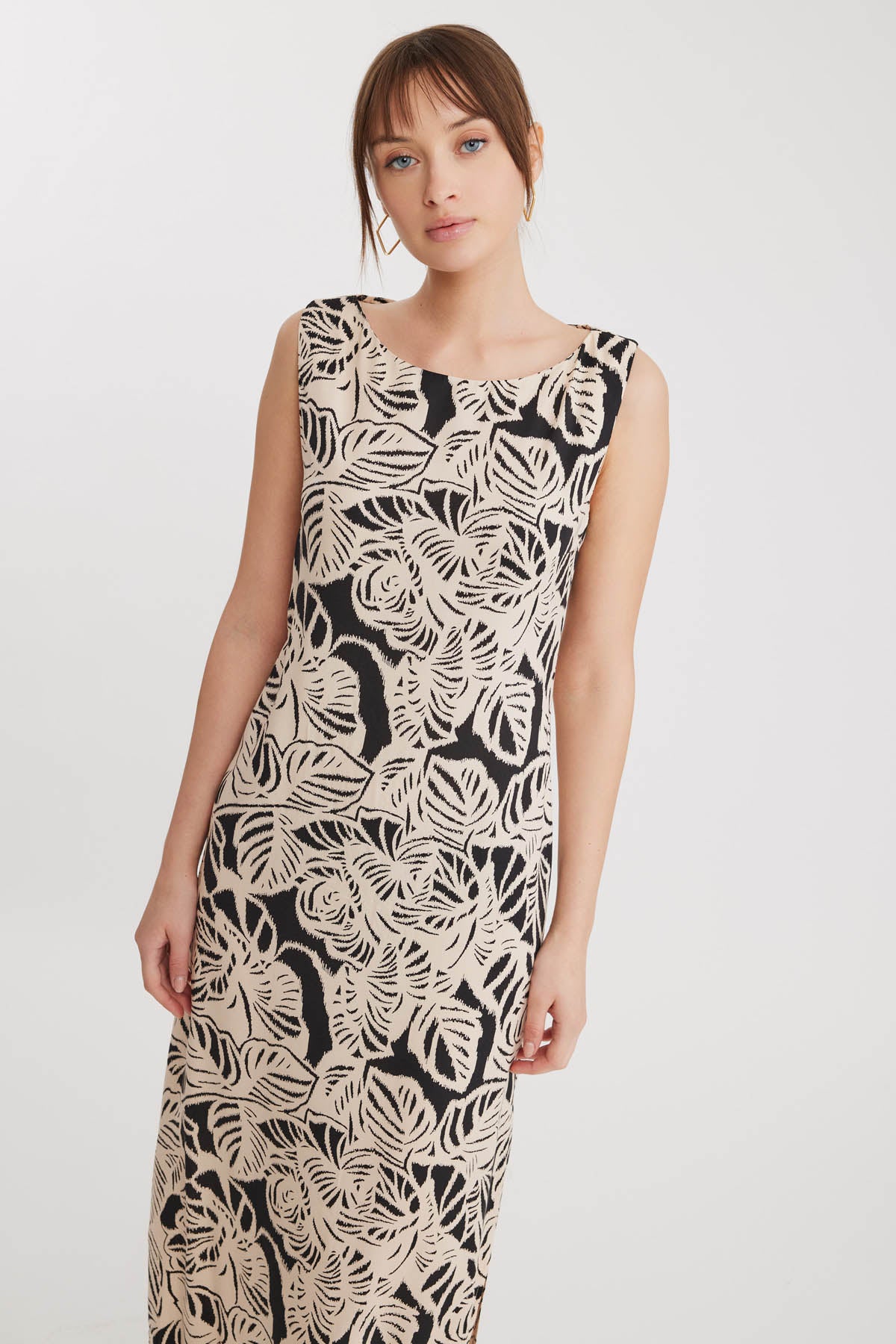 CLASSIC PATTERNED SIDE LONG DRESS WITH SPLIT