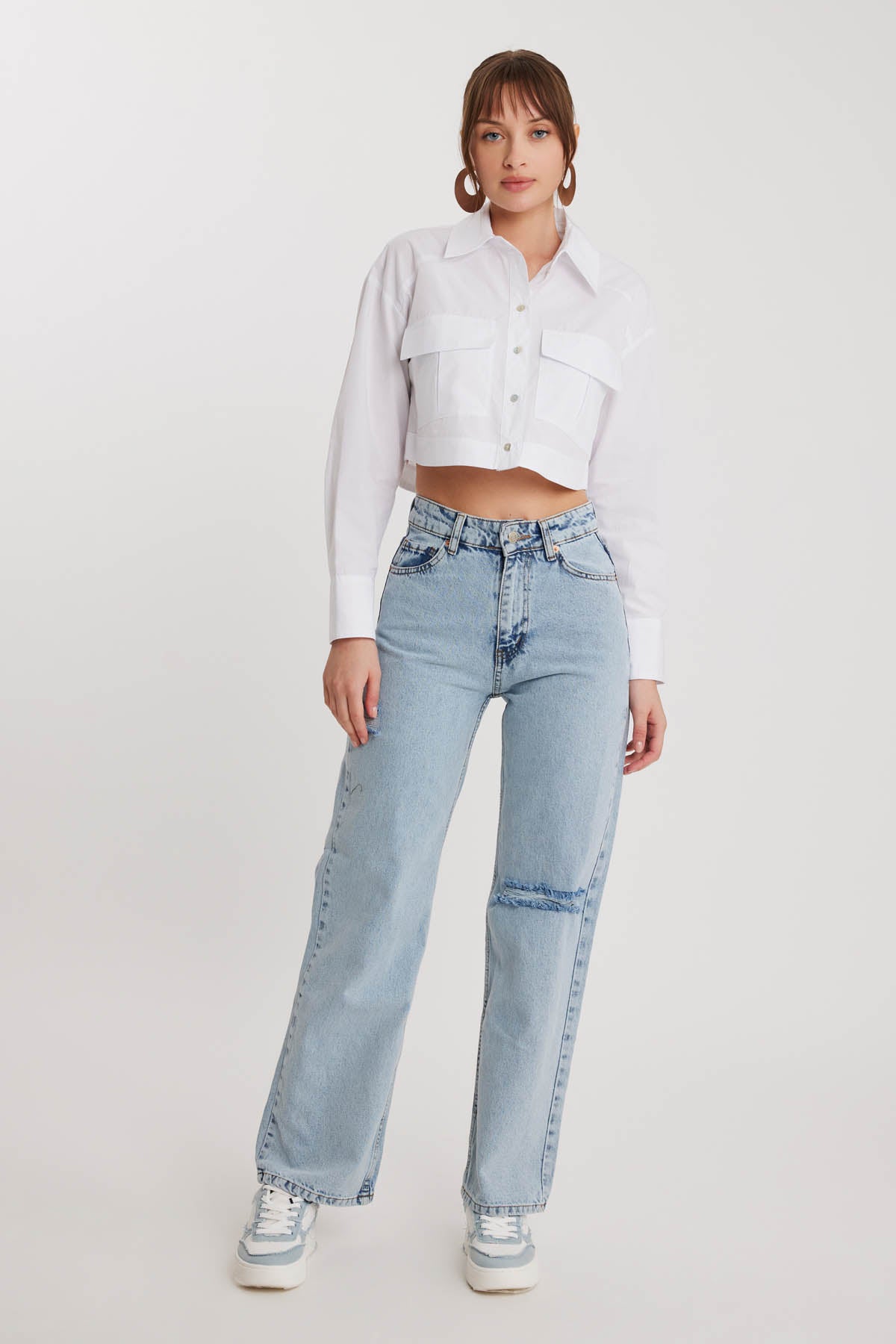 TORN WIDE LEG 90'S JEANS BLUE