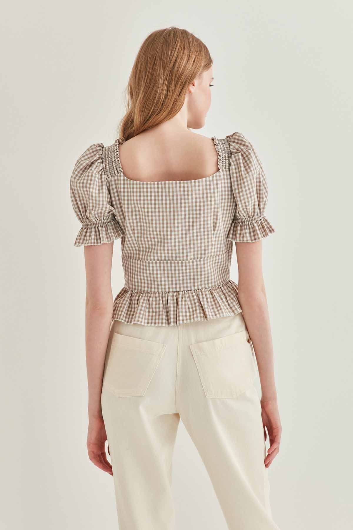 BUTTON DETAILED CHECKERED BLOUSE