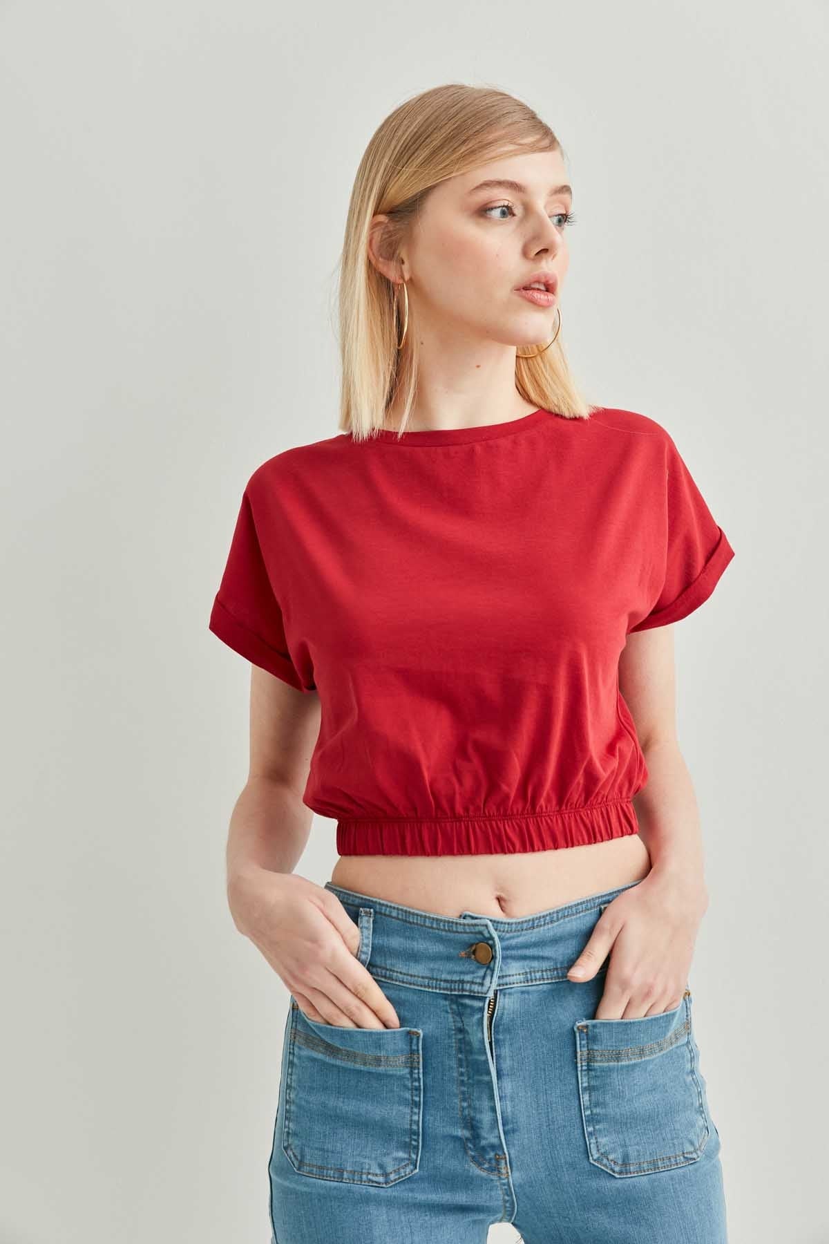 LOW SLEEVE ELASTANE WAIST TOP