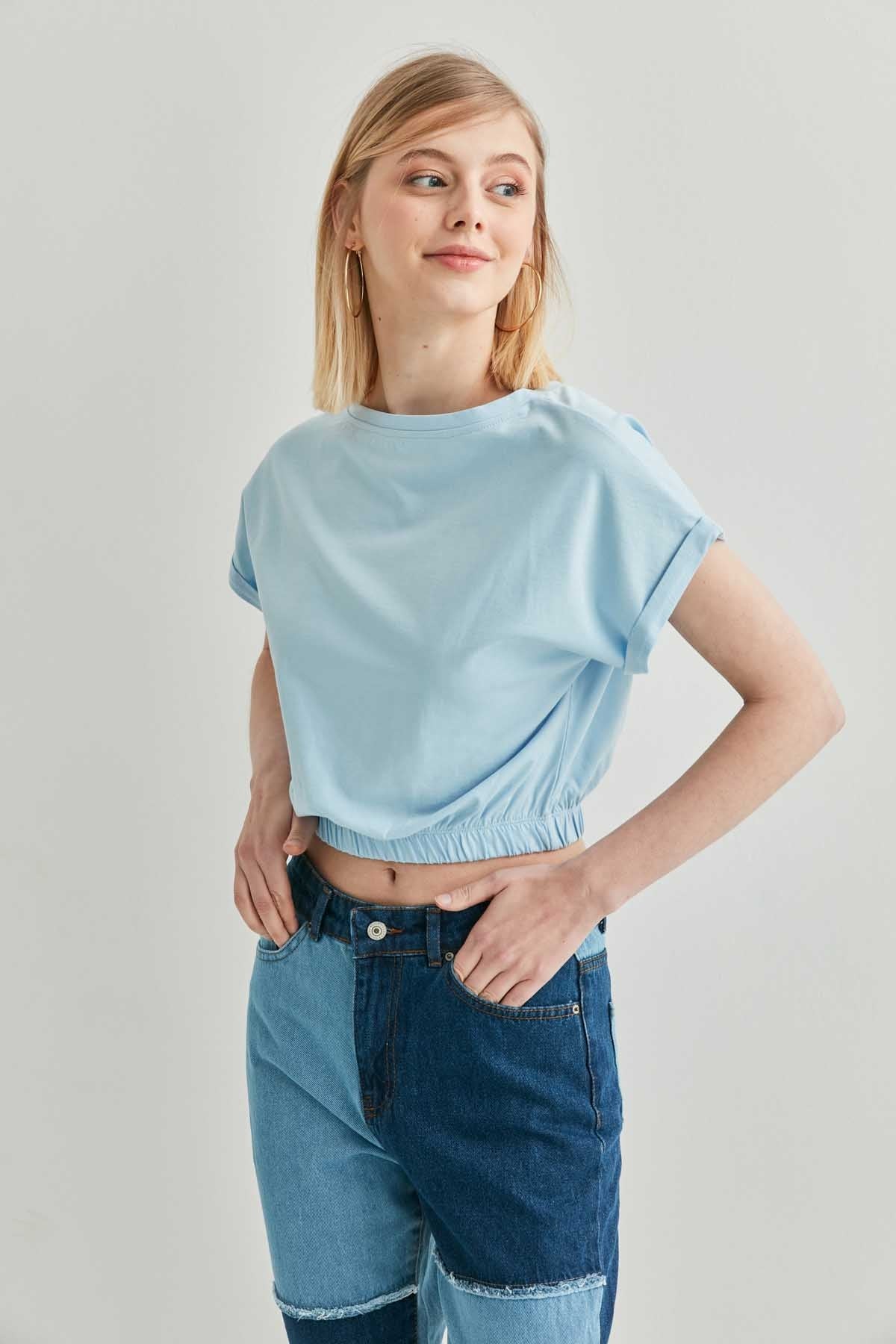 LOW SLEEVE ELASTANE WAIST TOP