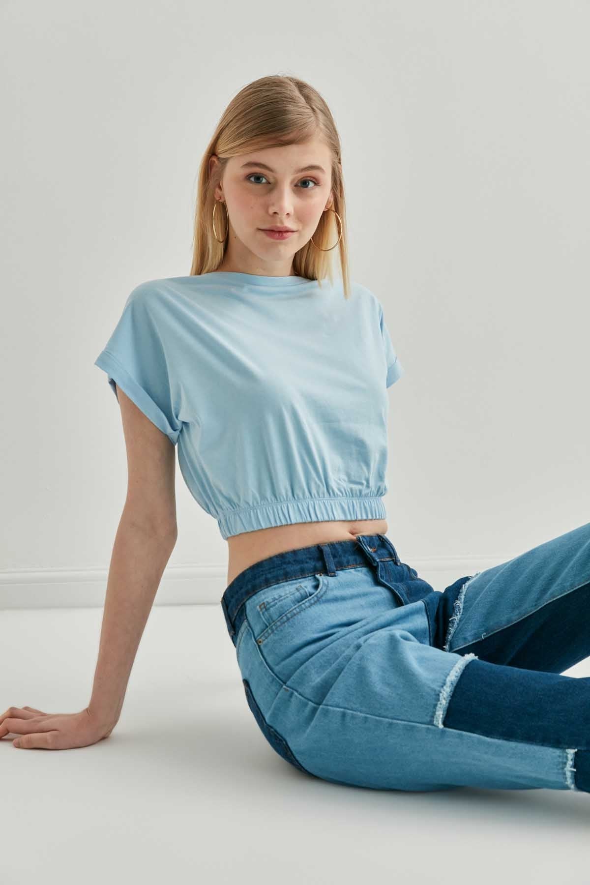 LOW SLEEVE ELASTANE WAIST TOP