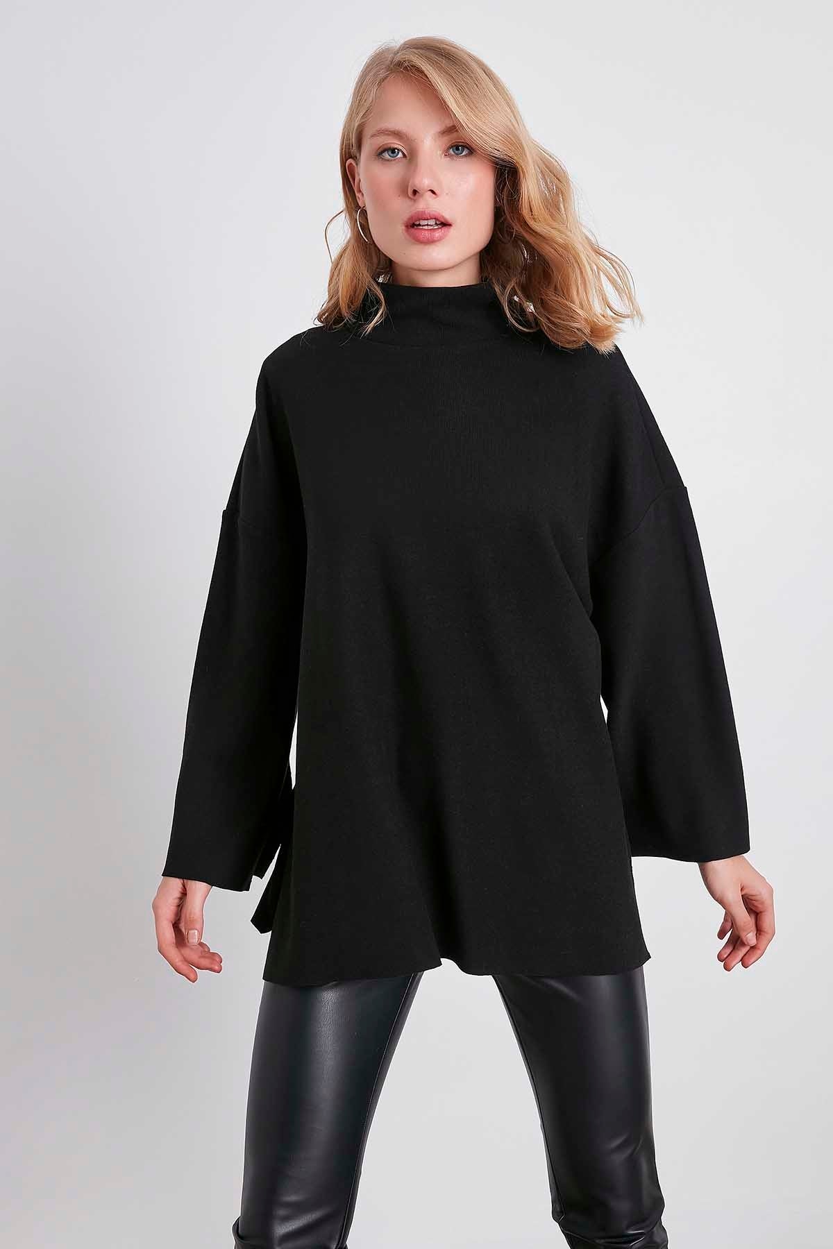 LOW SLEEVE SIDE SPLIT KNITTED COMFY BLOUSE