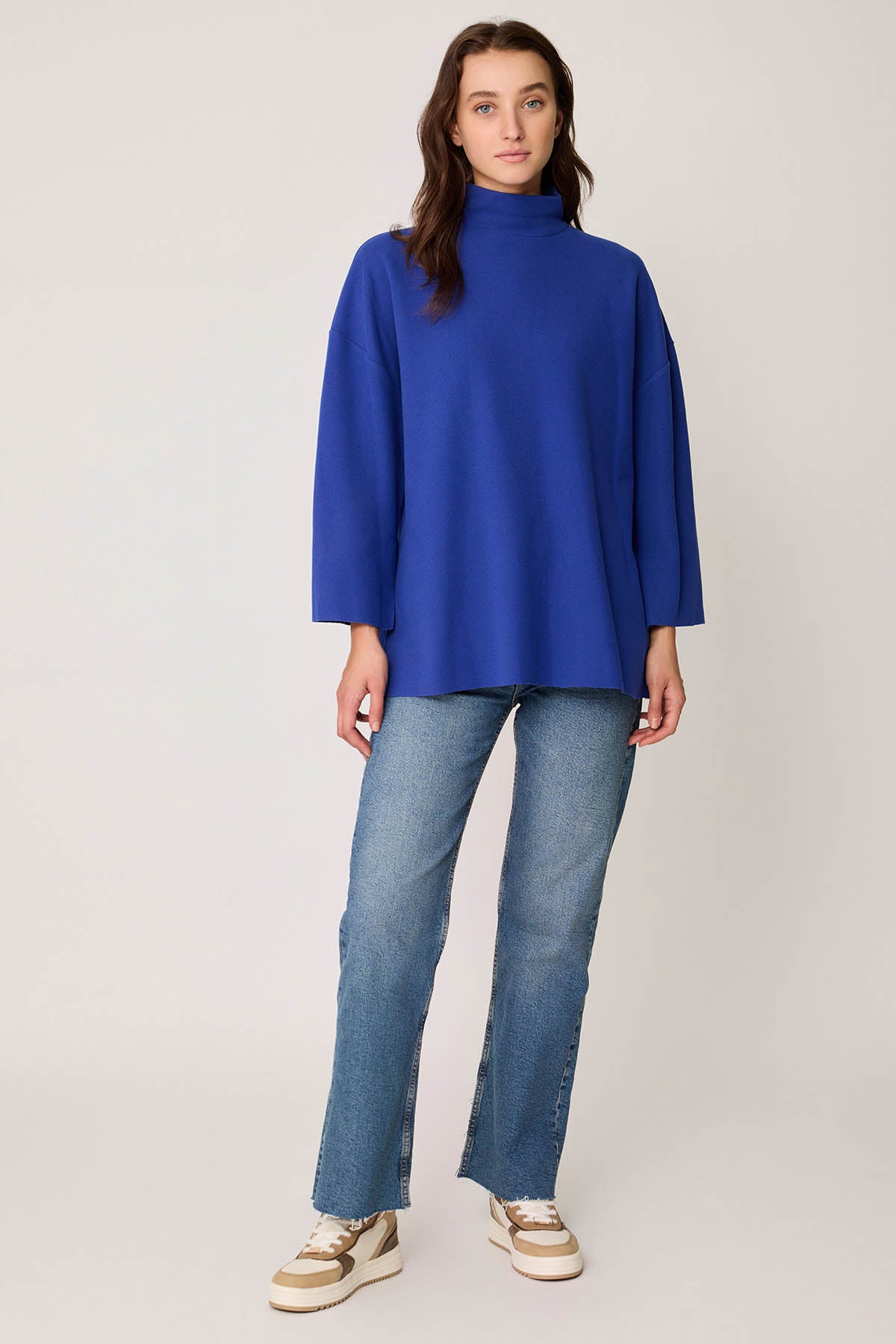 LOW SLEEVE SIDE SPLIT KNITTED COMFY BLOUSE