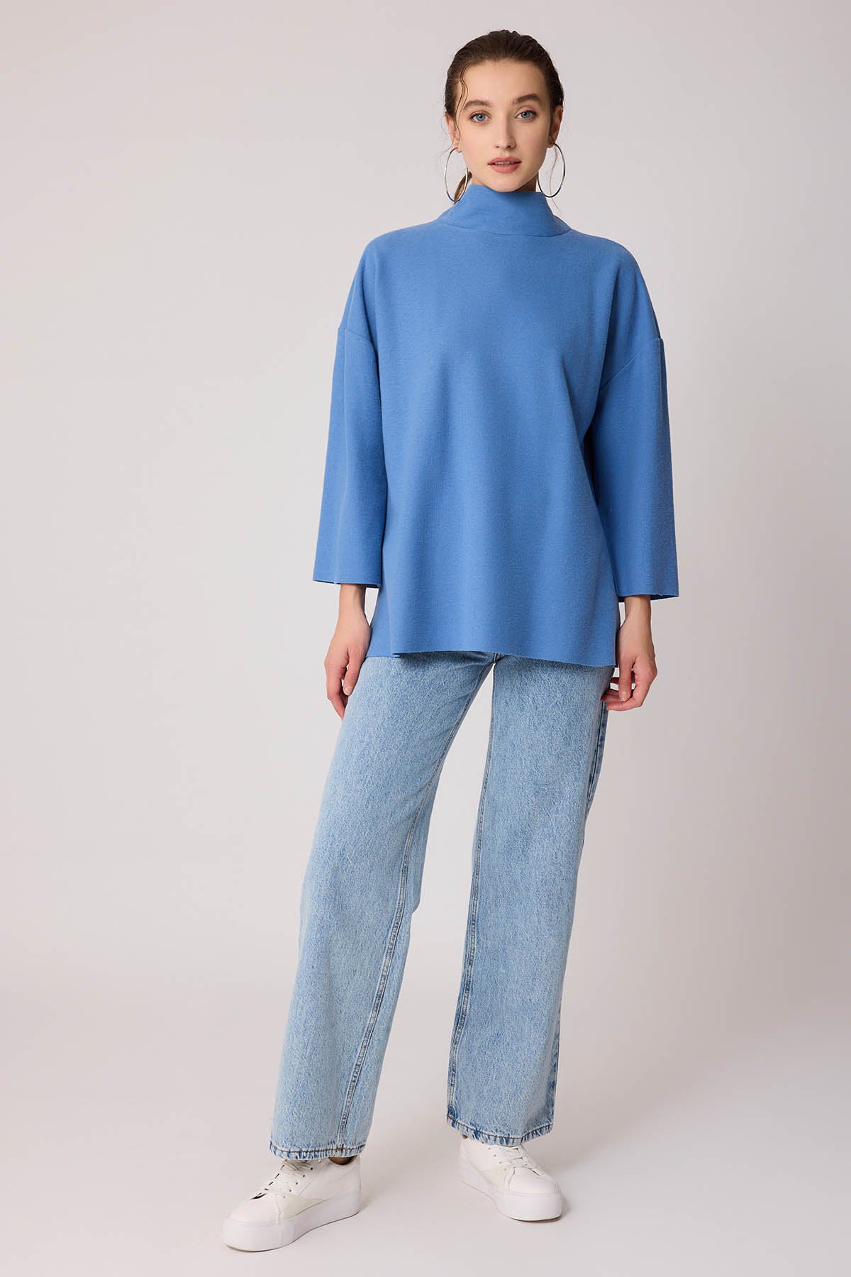 LOW SLEEVE SIDE SPLIT KNITTED COMFY BLOUSE