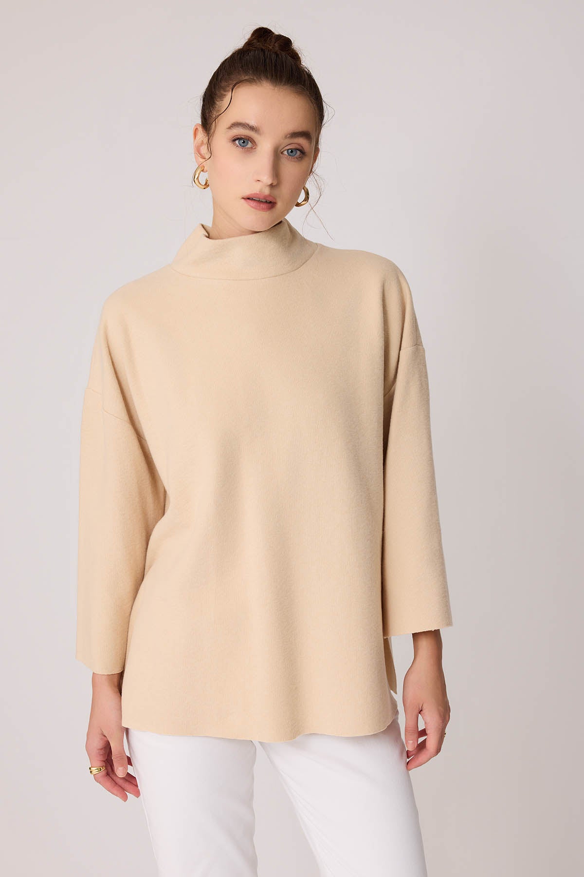 LOW SLEEVE SIDE SPLIT KNITTED COMFY BLOUSE