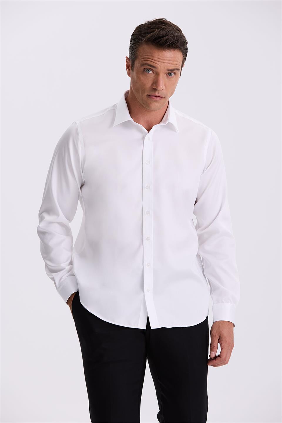 White Comfort 100% Cotton Non Iron Shirt That Doesn 'T Need A Thread