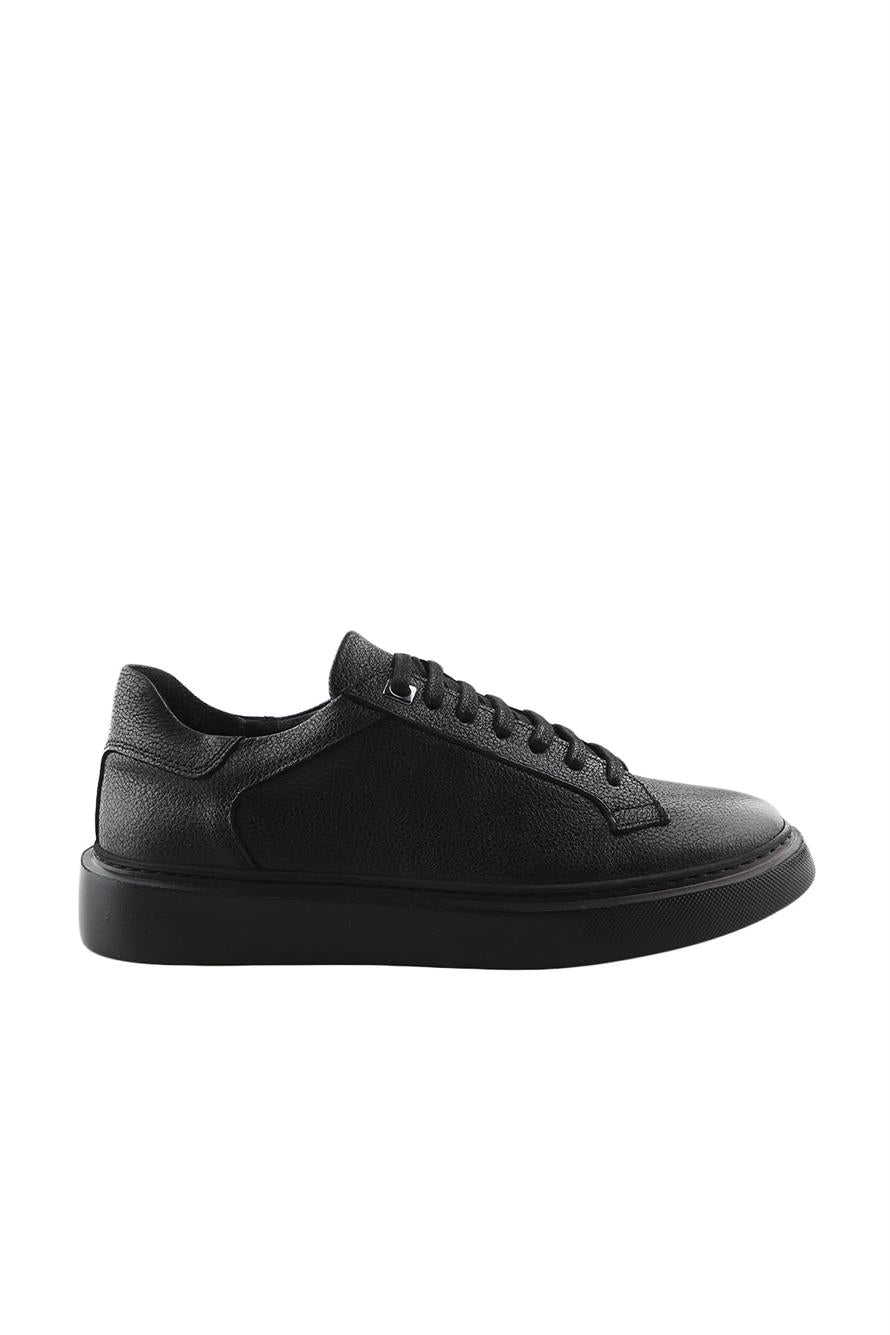 Black 100% Leather Laced Everyday Sneaker Shoes