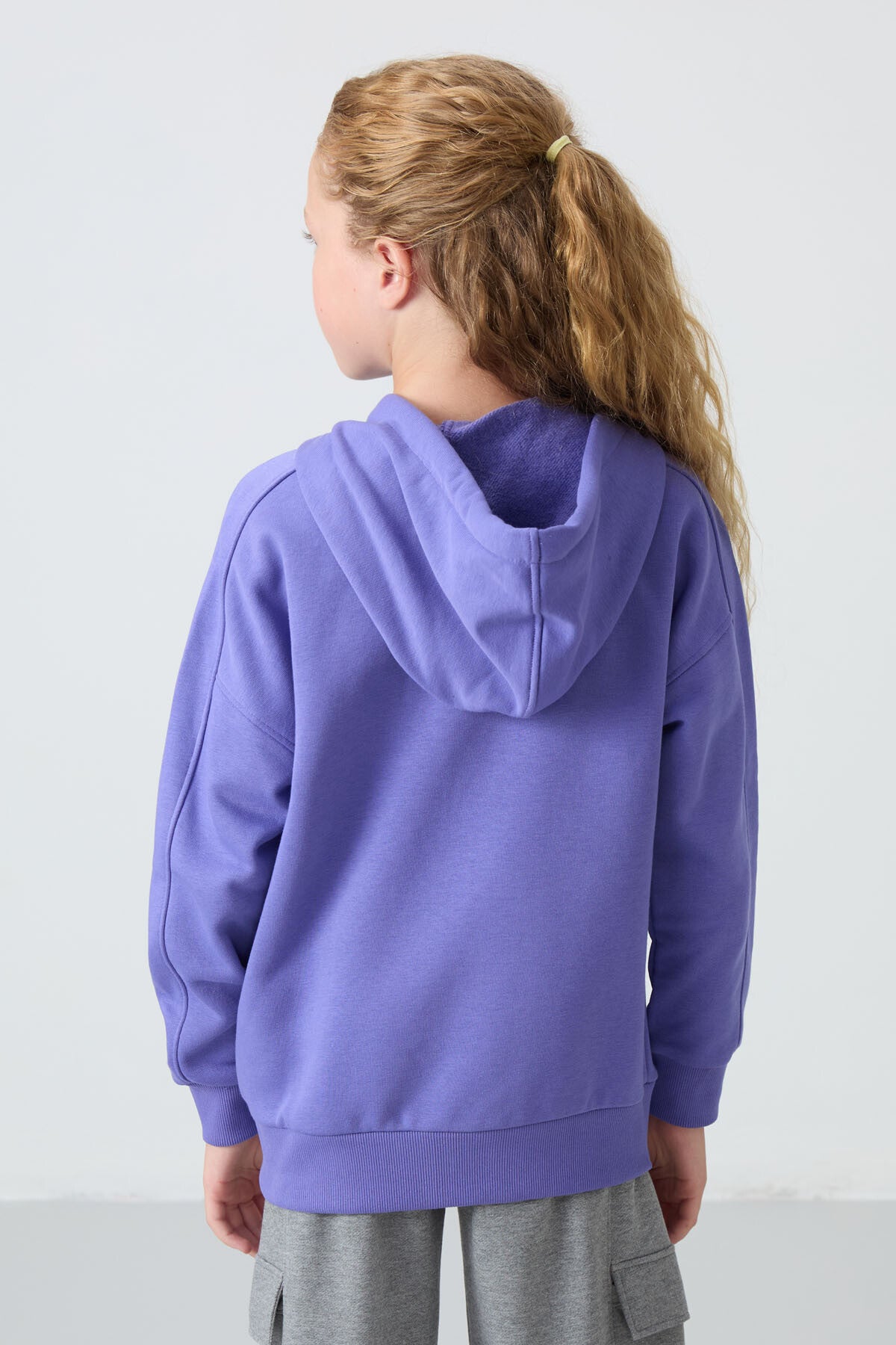 Light Blue Cotton Fleece-Lined Soft Textured Standard Fit Embroidered Girls' Sweatshirt - 75149