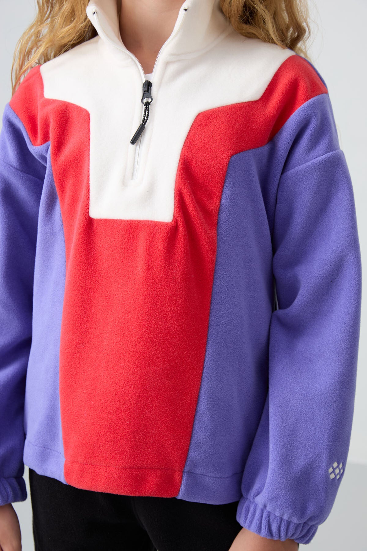 Plato Thick Soft Textured Oversize Embroidered Fleece Girl's Sweatshirt - 75153