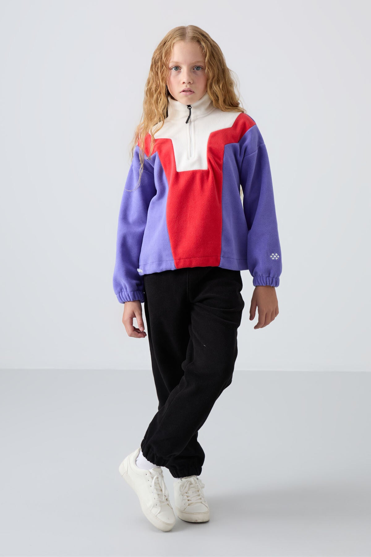 Plato Thick Soft Textured Oversize Embroidered Fleece Girl's Sweatshirt - 75153