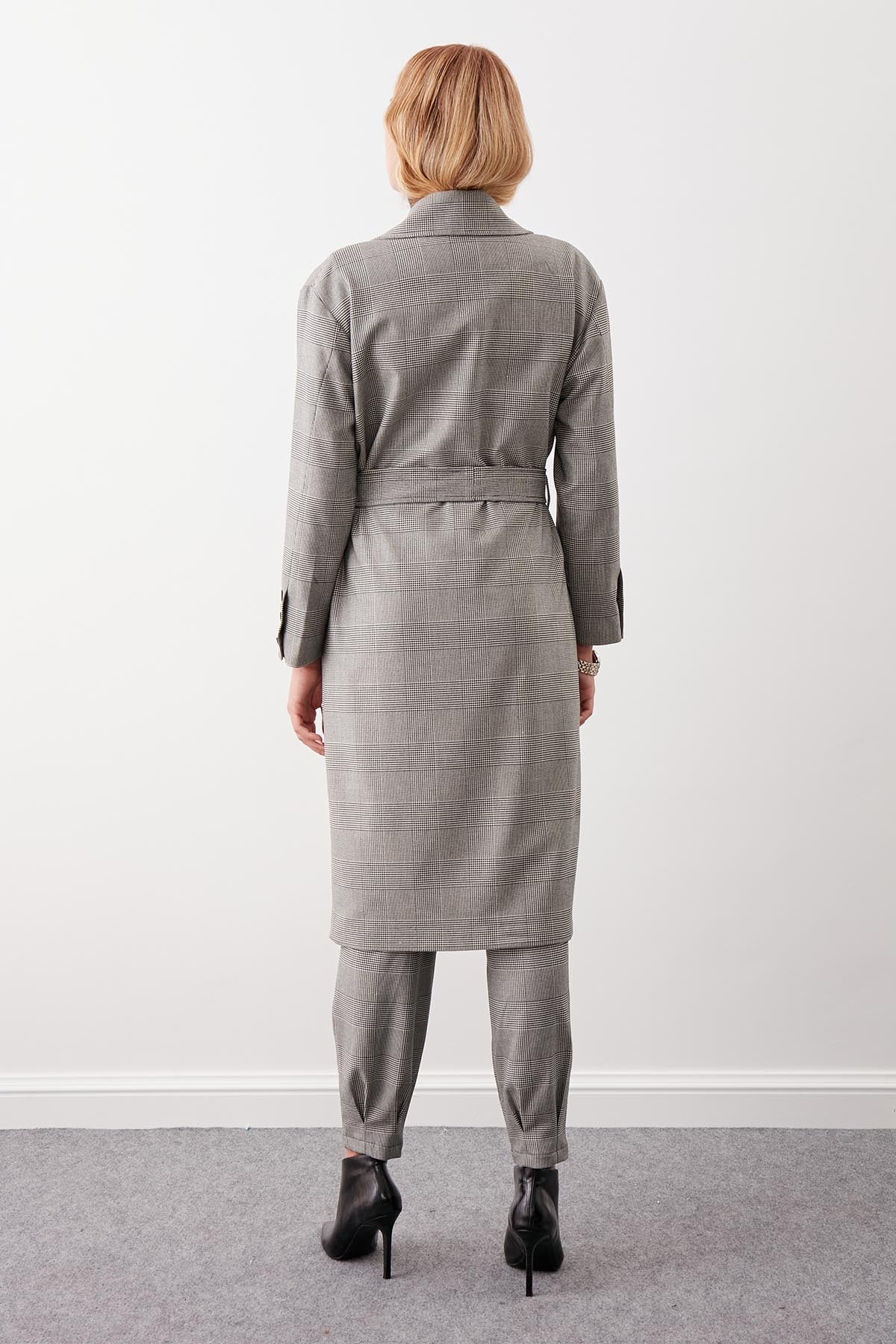 LONG PLAID TRENCH COAT WITH PATTERN