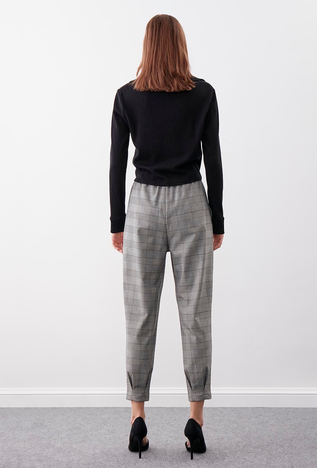 PLAID PATTERN PLEATED TROUSERS