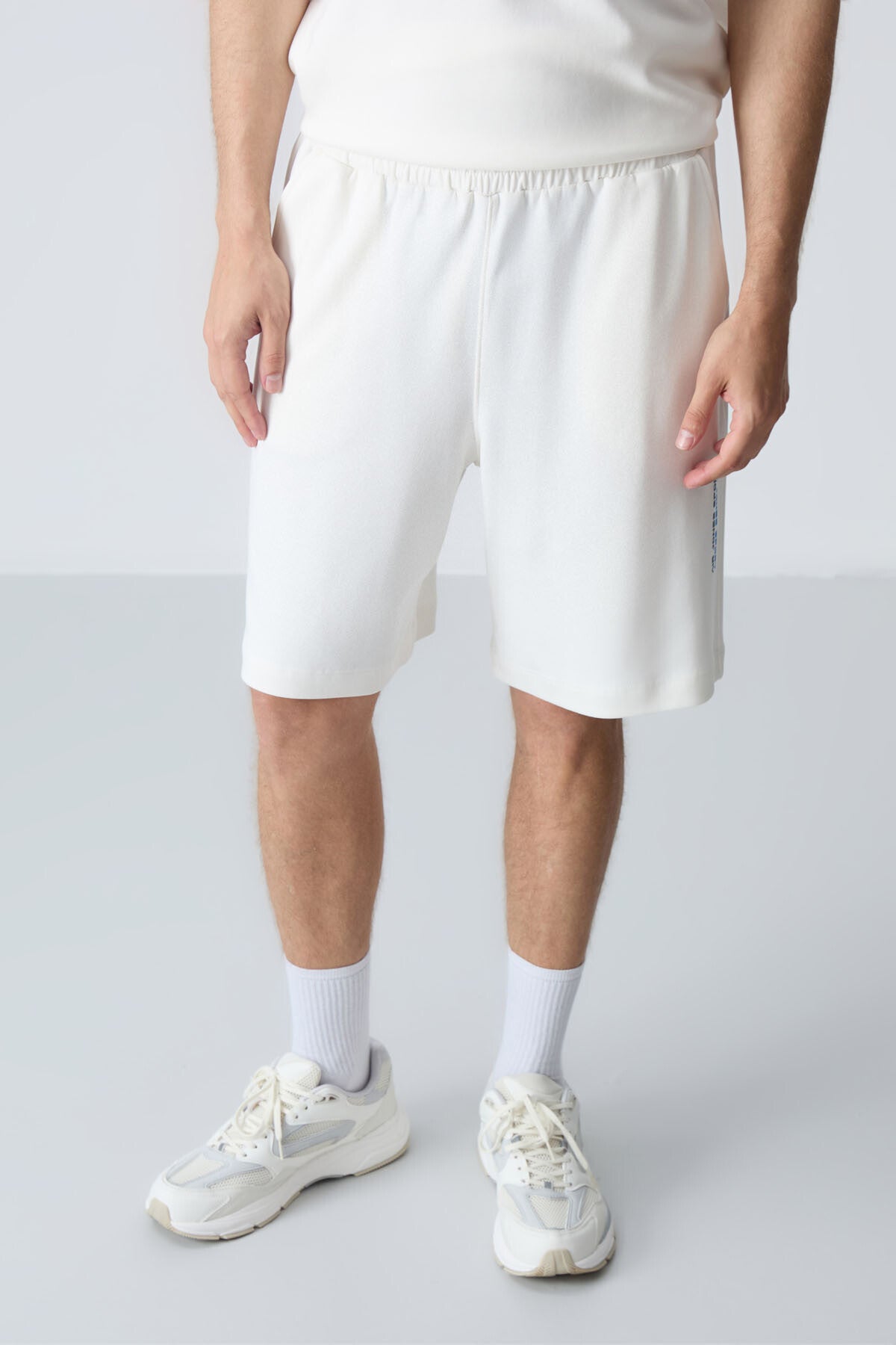 Beige Cotton Thick Soft Textured Oversize Fit Basic Men's Shorts Set - 85258