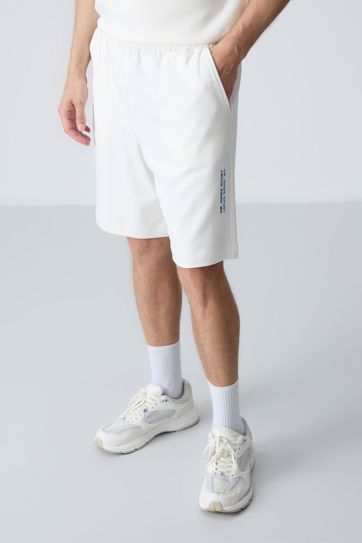 Beige Cotton Thick Soft Textured Oversize Fit Basic Men's Shorts Set - 85258