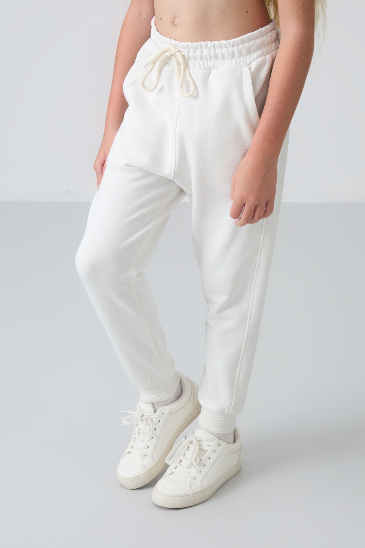 Light Beige Cotton Fleece-Lined Soft Textured Standard Fit Embroidered Girls' Tracksuit Set - 75148