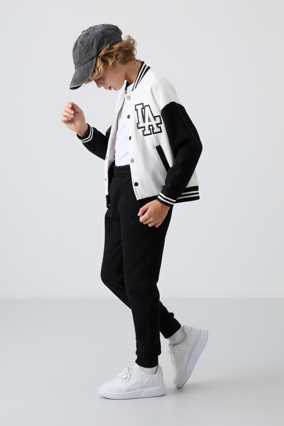 Beige Cotton Thick Fleece-Lined Soft Textured Standard Fit Embroidered Boys' College Jacket - 11258