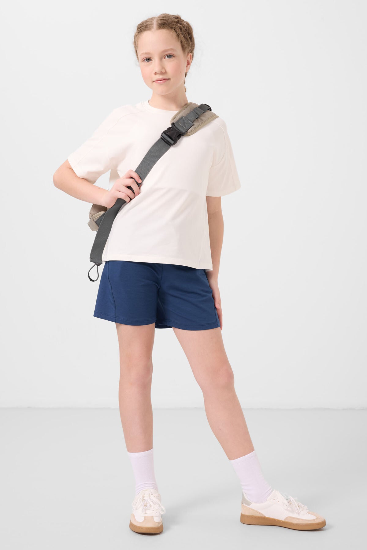 Ekru-Parliament Cotton Soft Woven Standard Fit Basic Girls Shorts Set - 75184