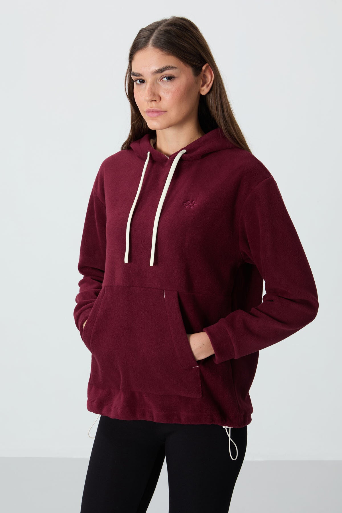 Purple Thick Soft Textured Hooded Oversize Embroidered Fleece Women's Sweatshirt - 97292