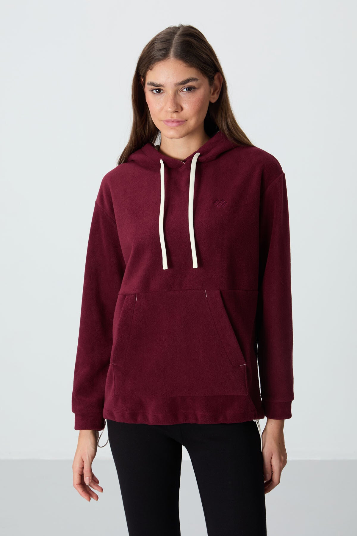 Purple Thick Soft Textured Hooded Oversize Embroidered Fleece Women's Sweatshirt - 97292