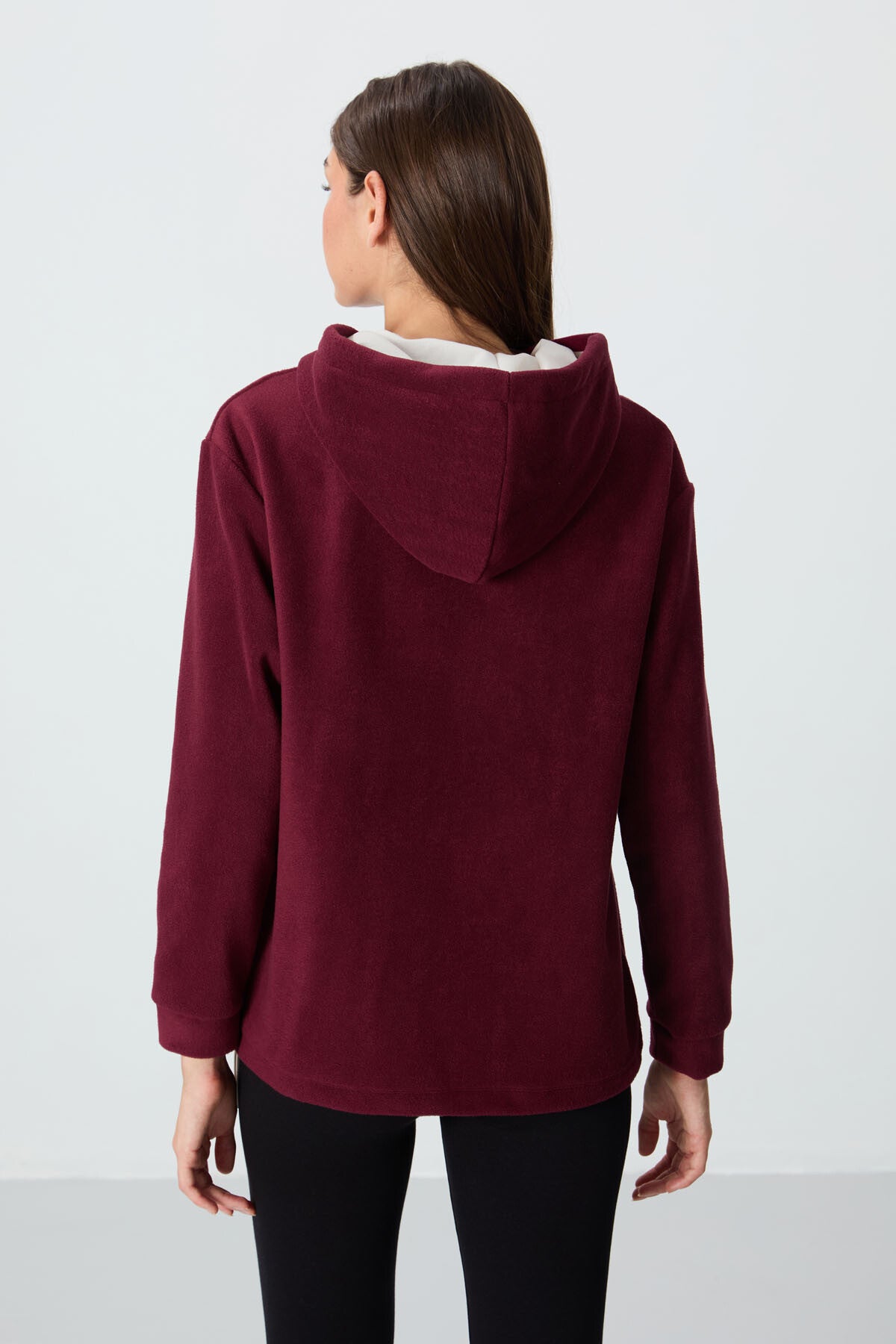 Purple Thick Soft Textured Hooded Oversize Embroidered Fleece Women's Sweatshirt - 97292