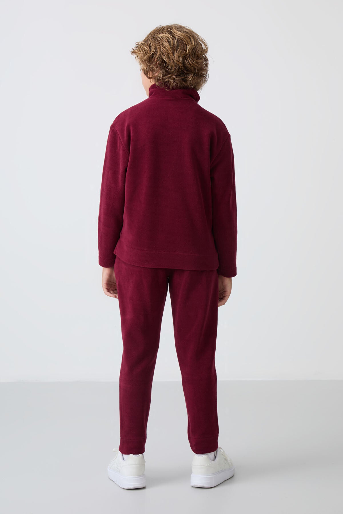 Purple Thick Soft Textured Standard Fit Embroidered Fleece Boys' Tracksuit Set - 11218
