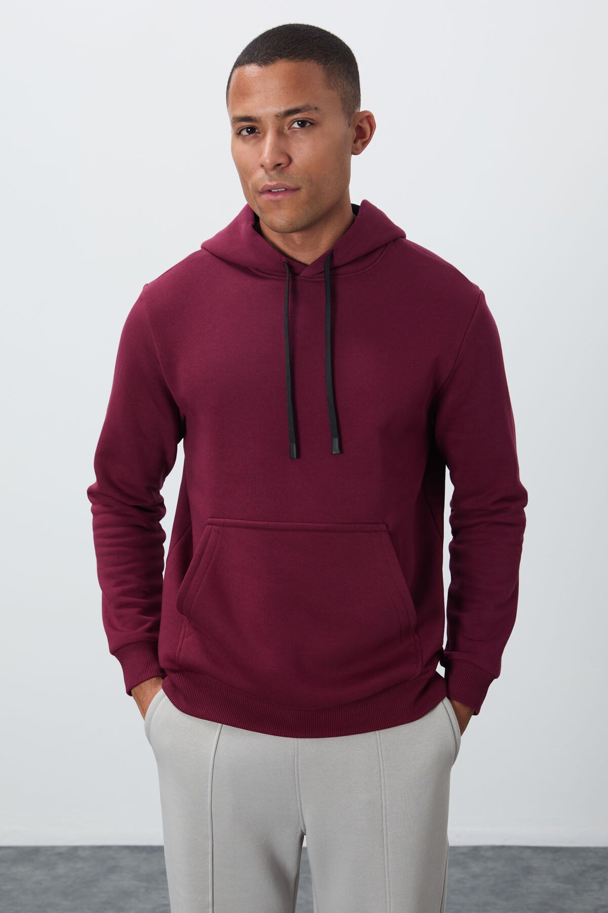 Purple Cotton Thick Fleece-Lined Soft Textured Comfort Fit Embroidered Men's Sweatshirt - 88419