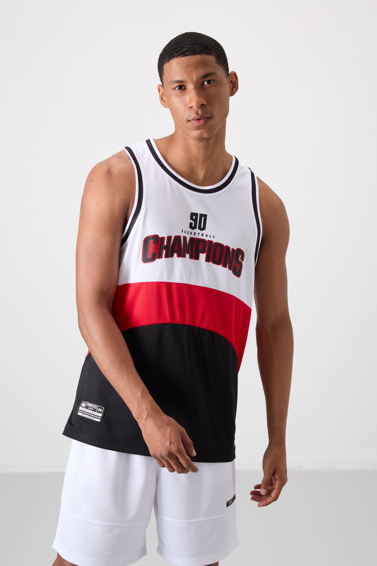 Black Polyester Breathable Textured Thin Flexible Standard Fit Men's Basketball Singlet - 88395