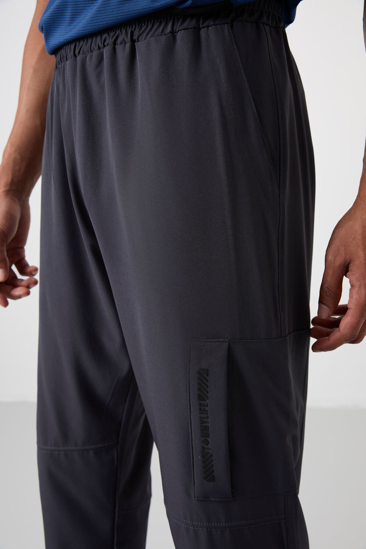 Anthracite Polyester Thin Soft Comfort Fit Men's Tracksuit Bottom - 82120