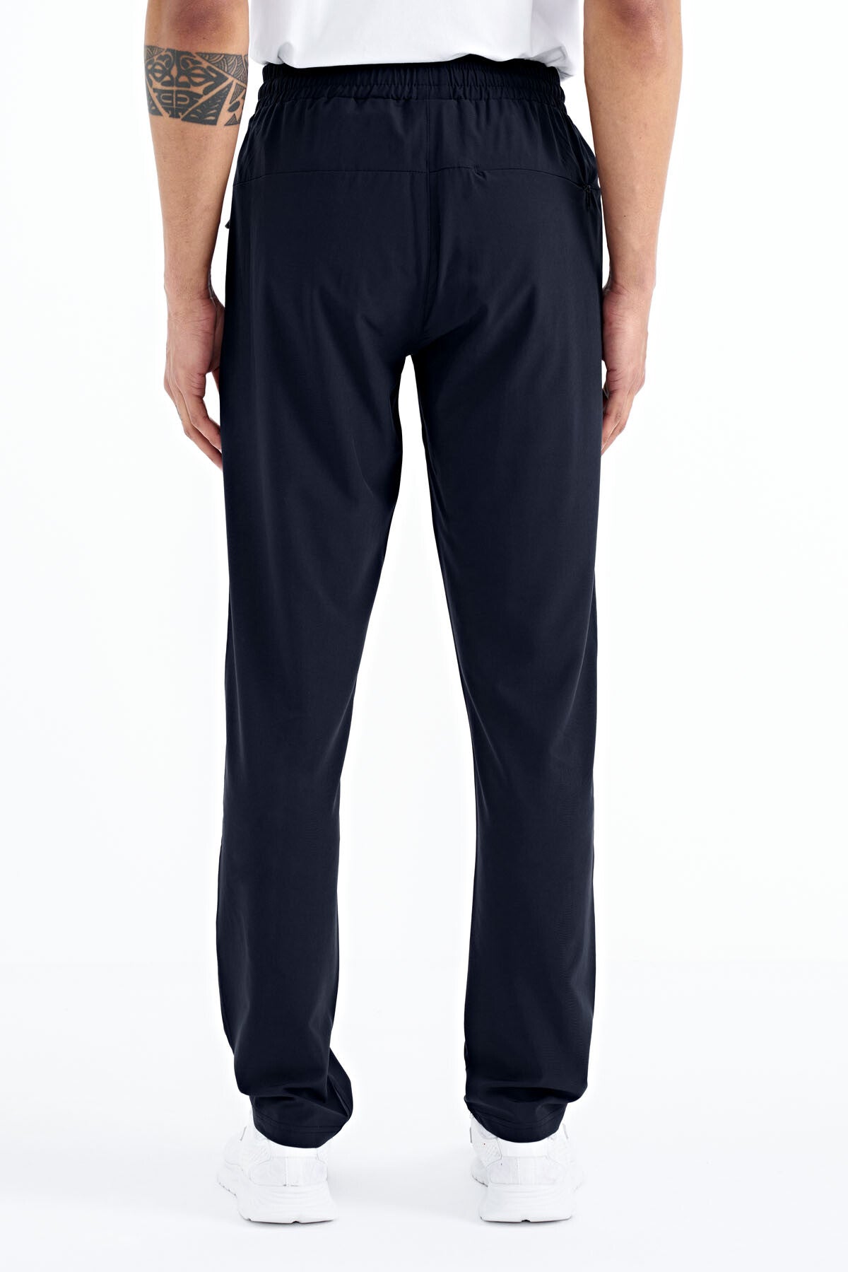 Navy Blue Men's Zippered Three-Pocket Standard Fit Classic Hem Tracksuit Bottom - 84768