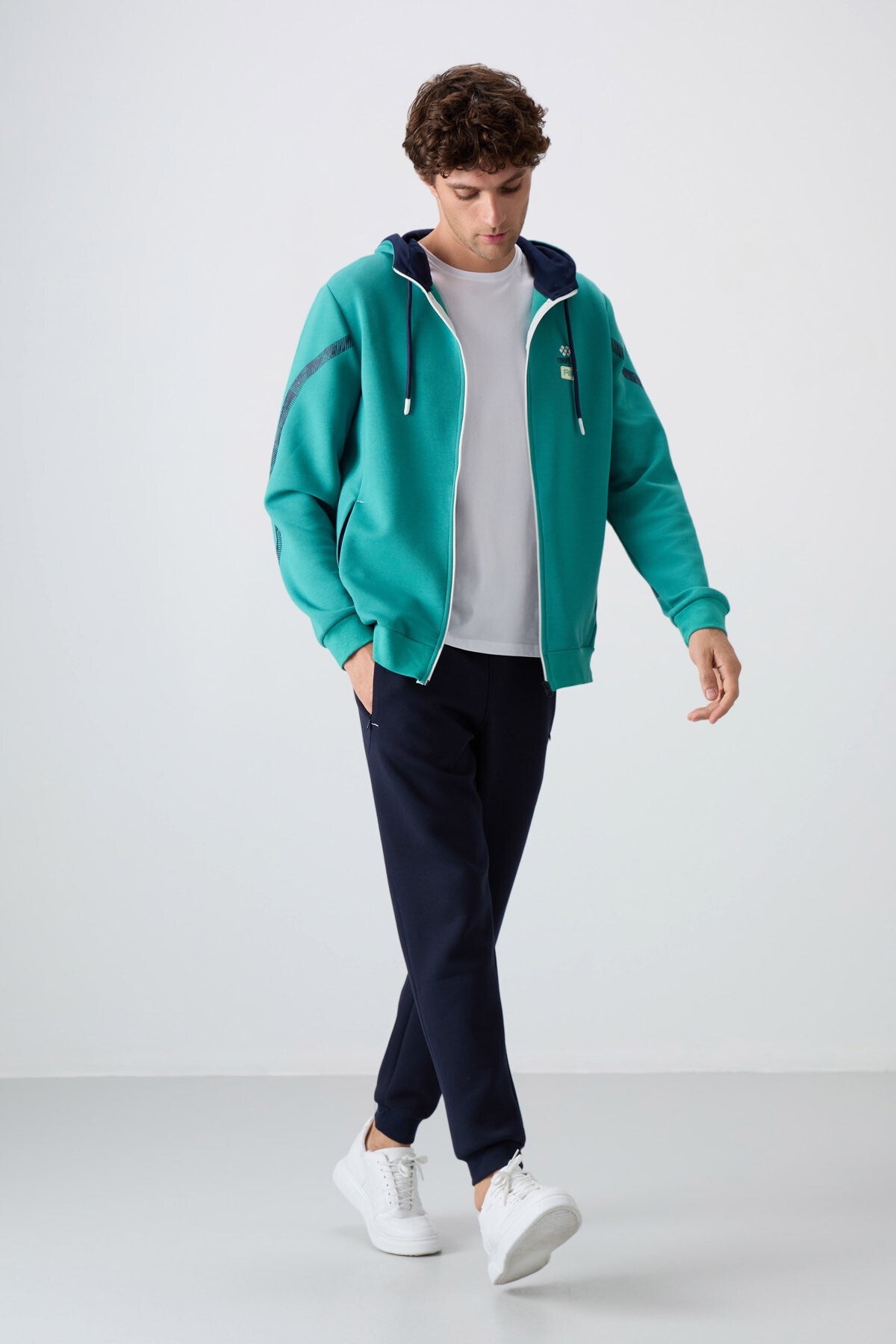 Tracksuit with a sea-green, indigo cotton fabric