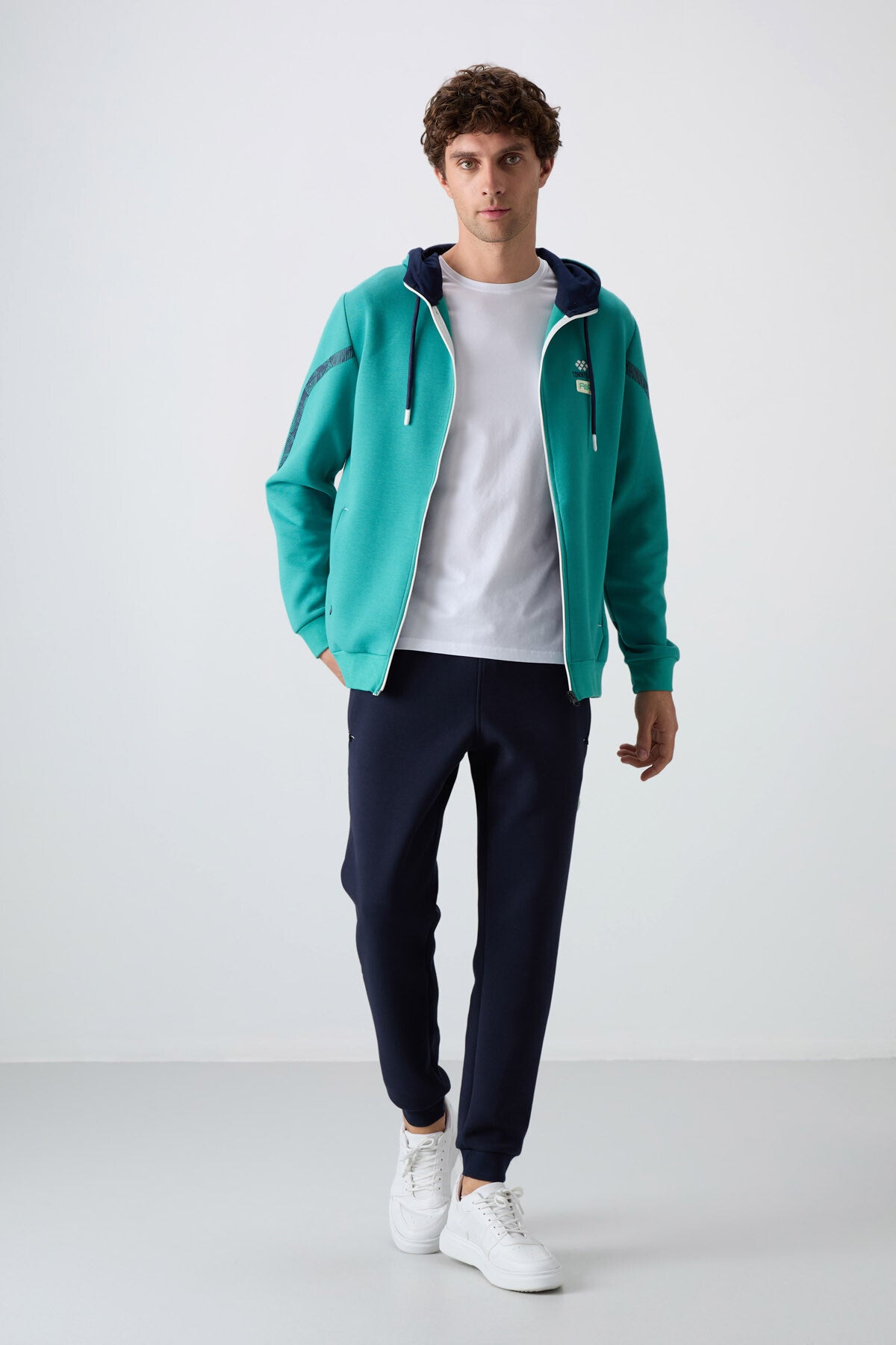 Tracksuit with a sea-green, indigo cotton fabric
