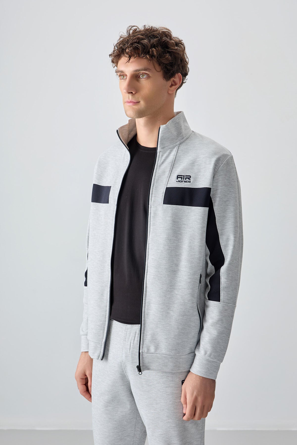 Textured Gray Surface Standard Fit Embroidered Men's Tracksuit Set - 85248