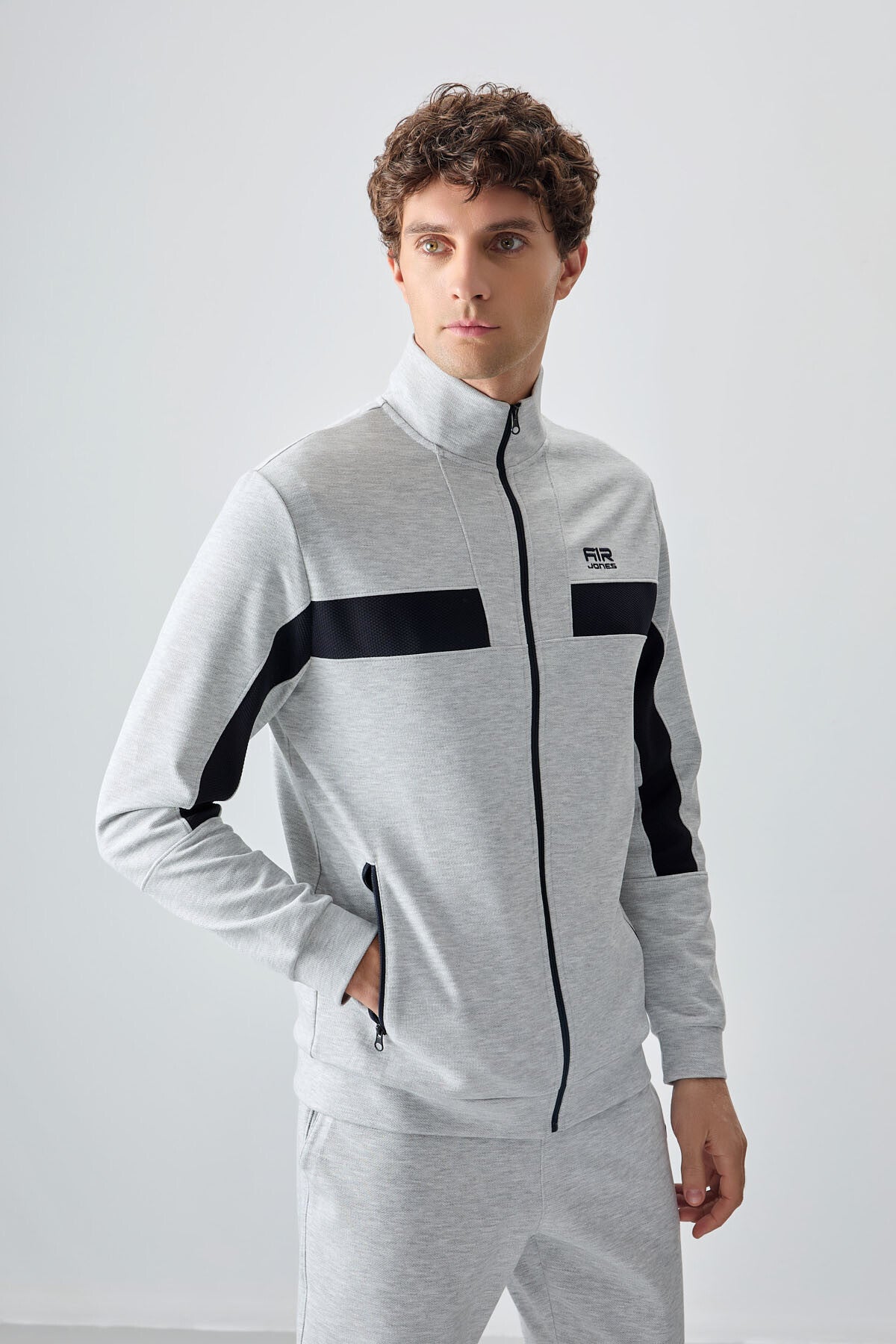 Textured Gray Surface Standard Fit Embroidered Men's Tracksuit Set - 85248