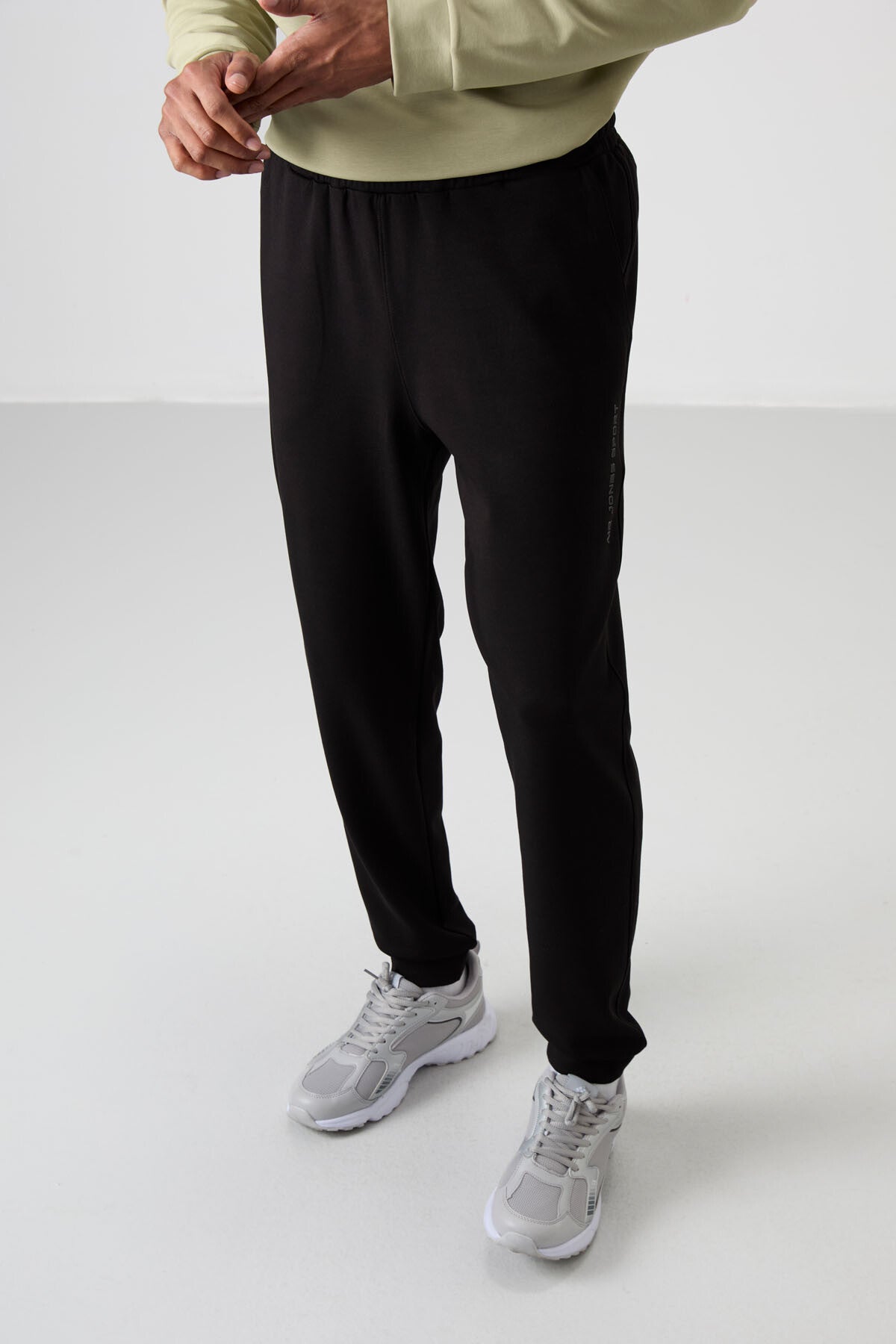 Khaki - Black Cotton Thick Soft Textured Comfort Fit Printed Men's Tracksuit Set - 85253