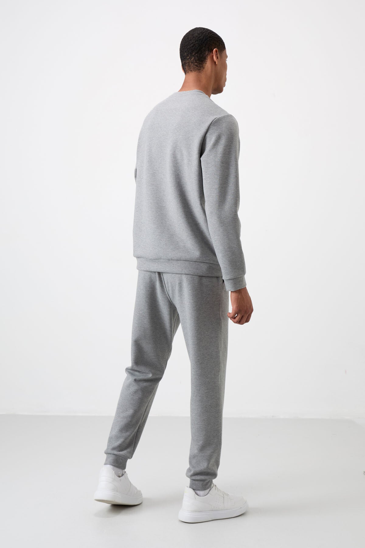 Grey Melange Cotton Thick Soft Textured Comfort Fit Embroidered Men's Tracksuit Set - 85254