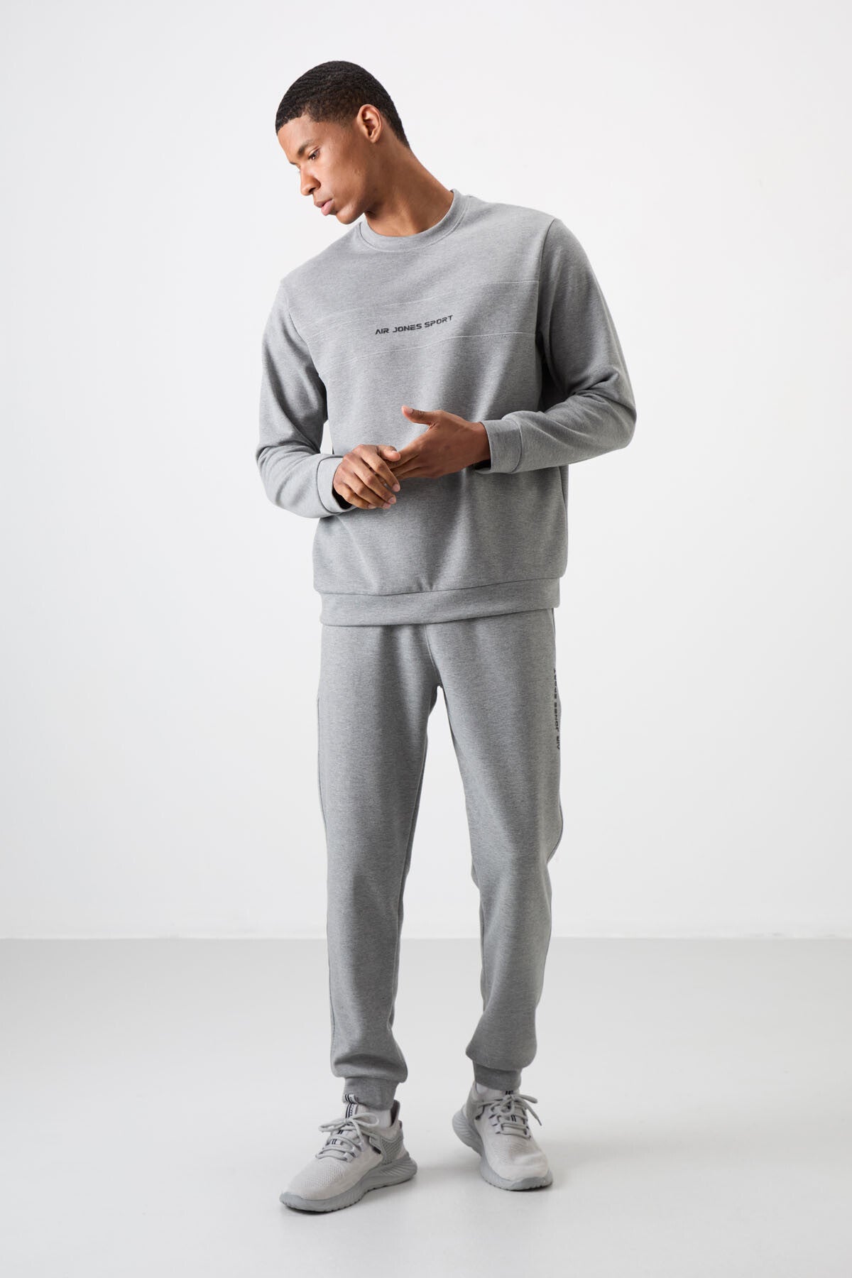 Grey Melange Cotton Thick Soft Textured Comfort Fit Printed Men's Tracksuit Set - 85253