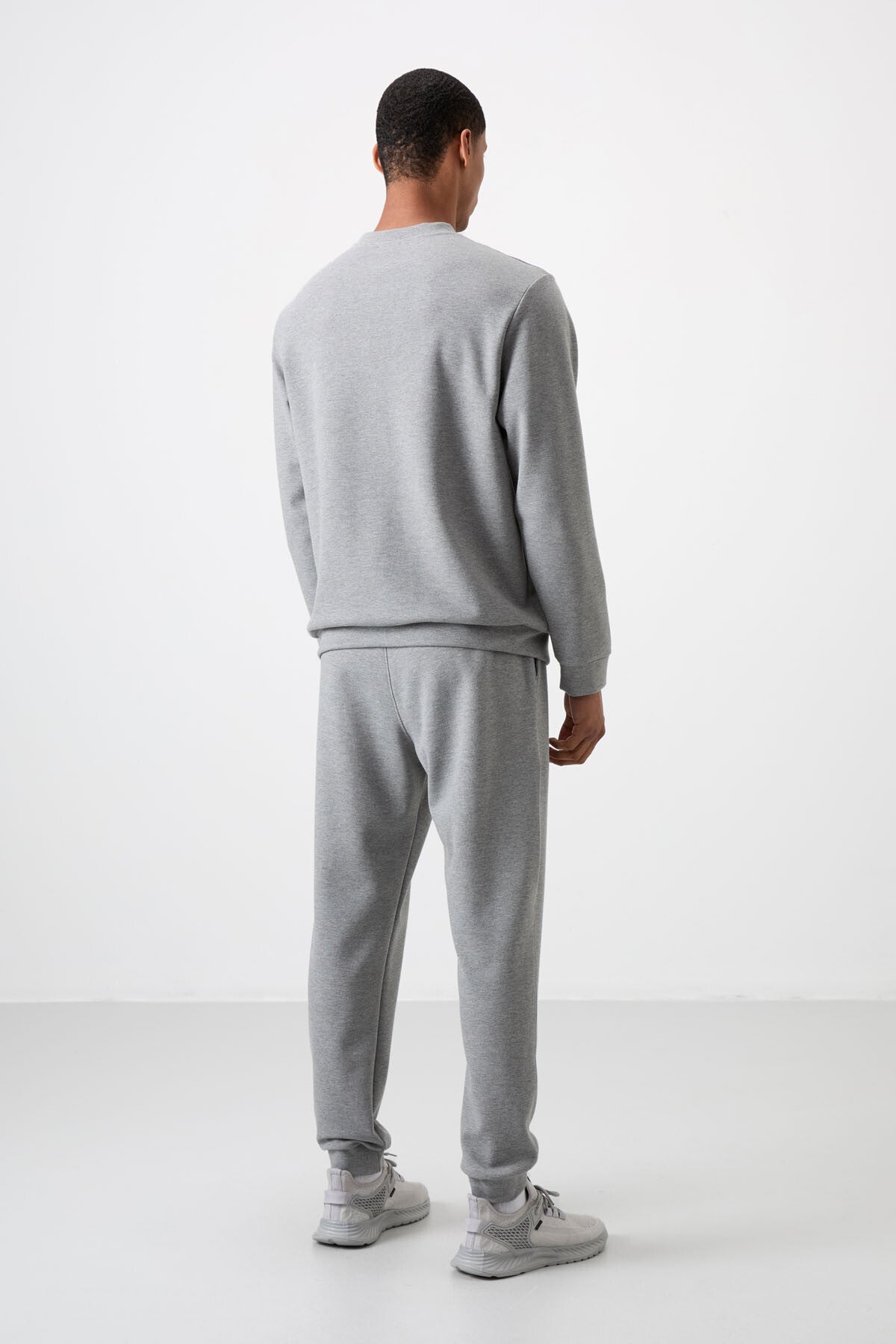 Grey Melange Cotton Thick Soft Textured Comfort Fit Printed Men's Tracksuit Set - 85253